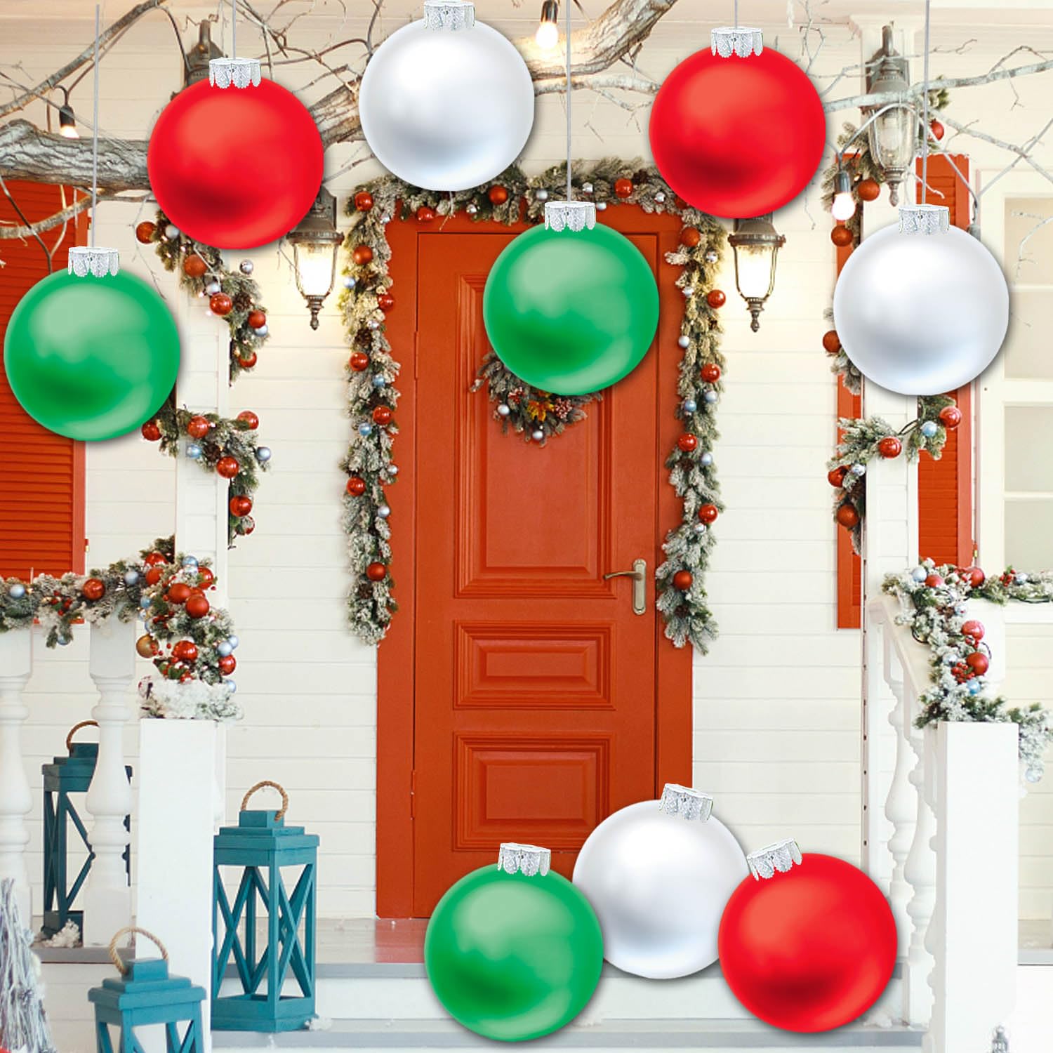 YHFUISK 9 PCS Outdoor Christmas Decorations,11 Inch Large Inflatable Christmas Balls,Christmas Ornaments Decor for Front Door Ya