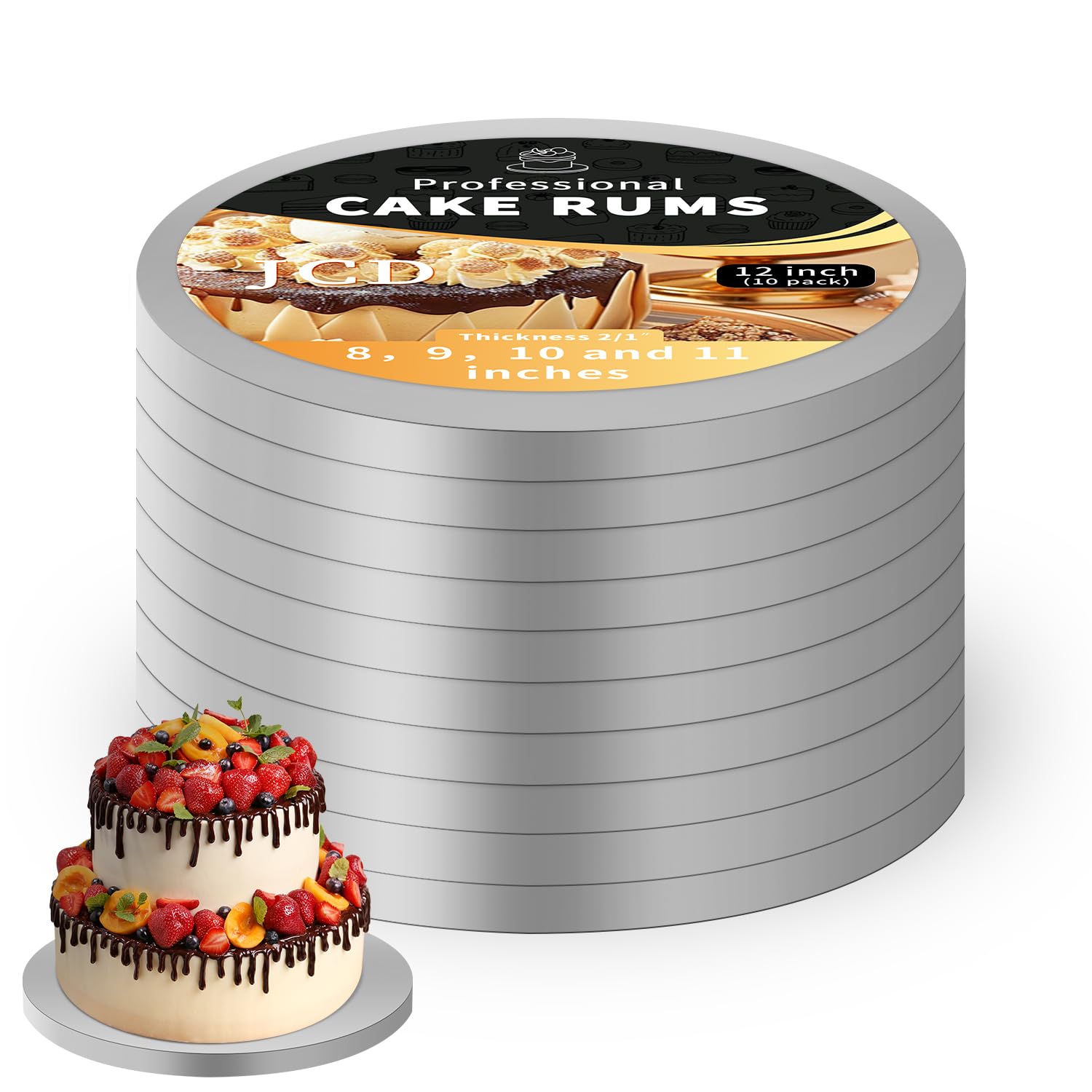 10in Silver Wraparound Cake Pastry Round Drum Board 1/2 Inch Thick, 10 Inch Diameter - Pack of 10(Sliver 10inch/10pcs)