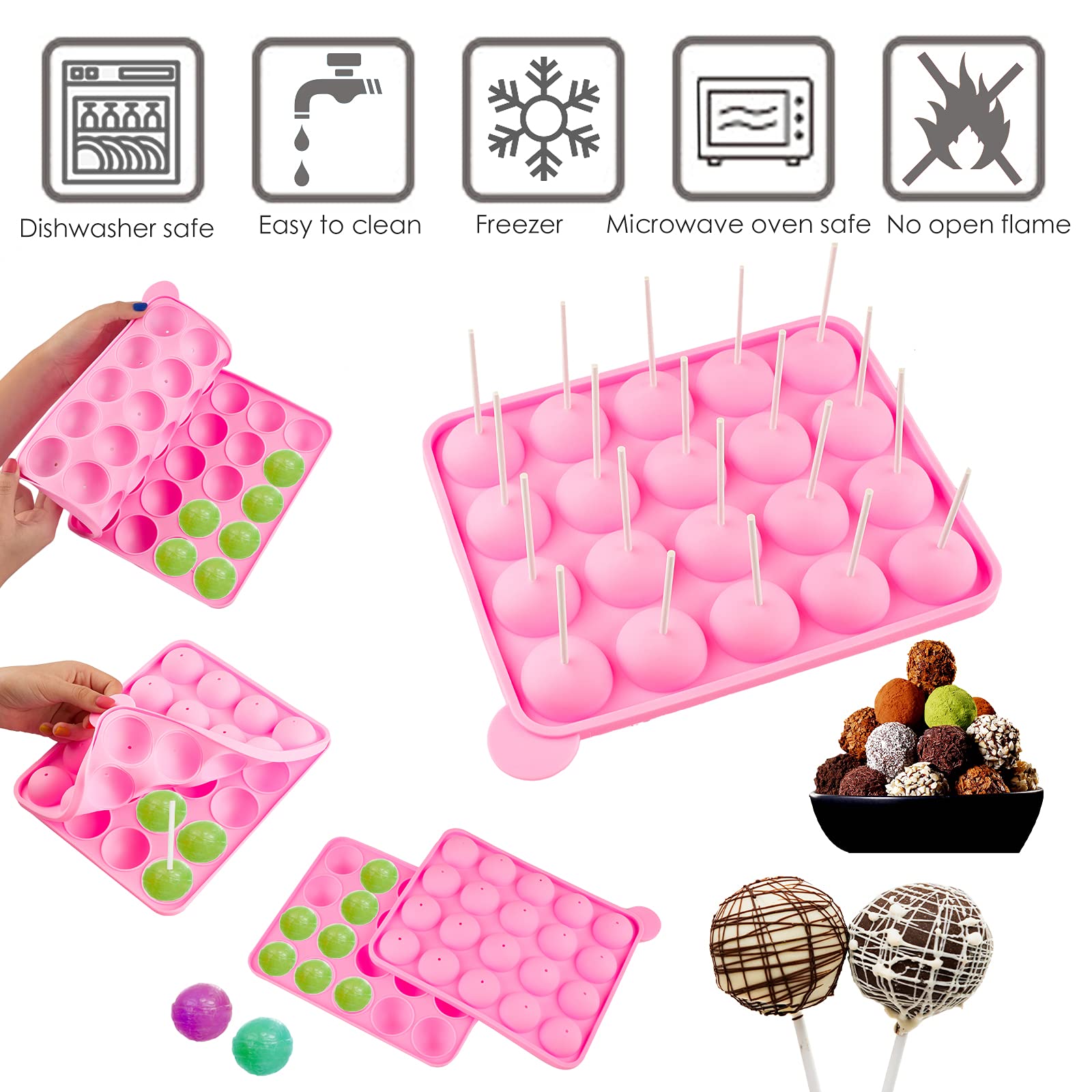 Ocmoiy Cake Pop Mold Set Of 262 - Including 20 Cavities Silicone Cake Pop Molds, Cake Pop Sticks, Cake Pop Wrappers, Sliver Twis