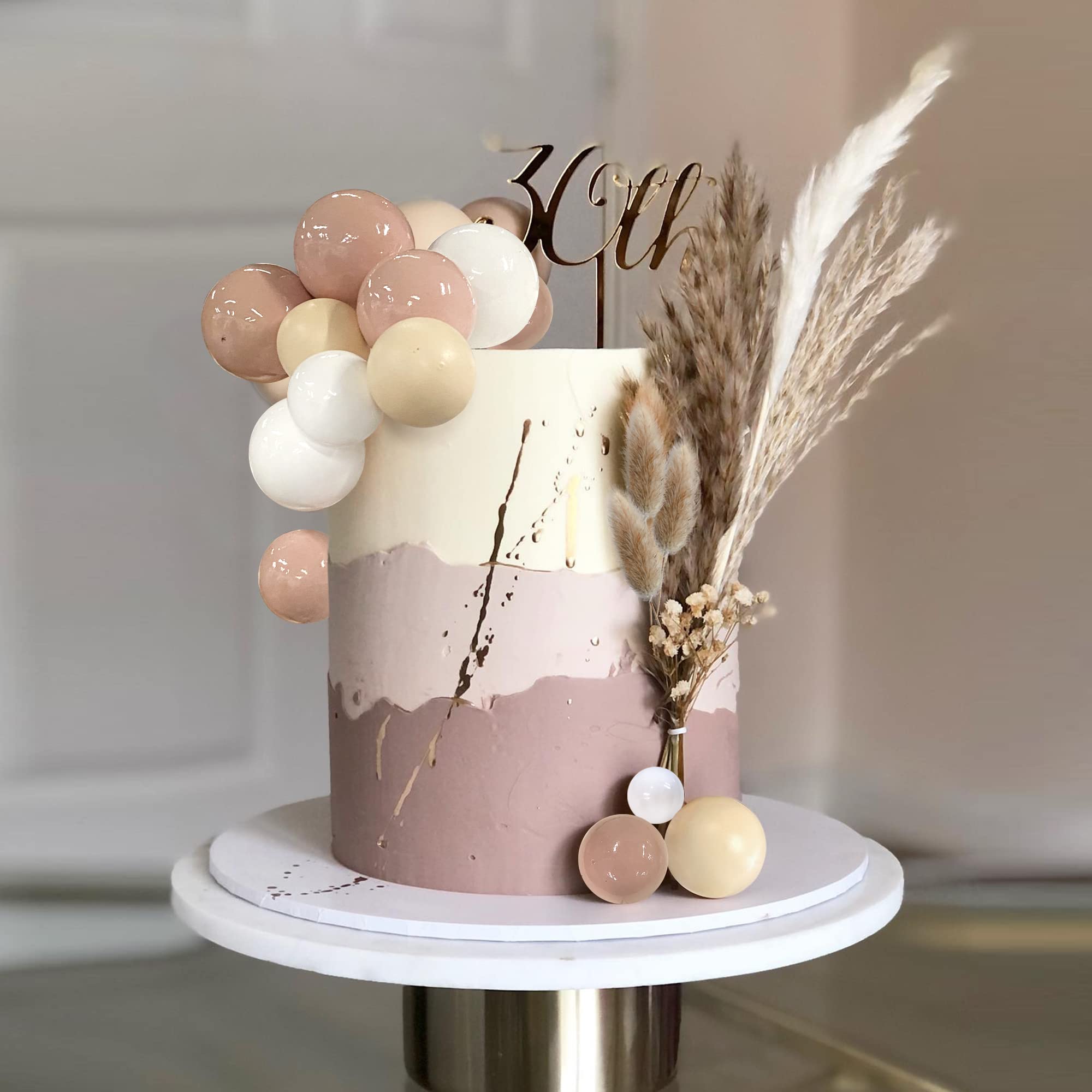 50 Pcs Boho Cake Toppers Mini Balls Cake Topper Various Dried Pampas Grass Cake Decor For Boho Home Wedding Cake Decoration (Whi