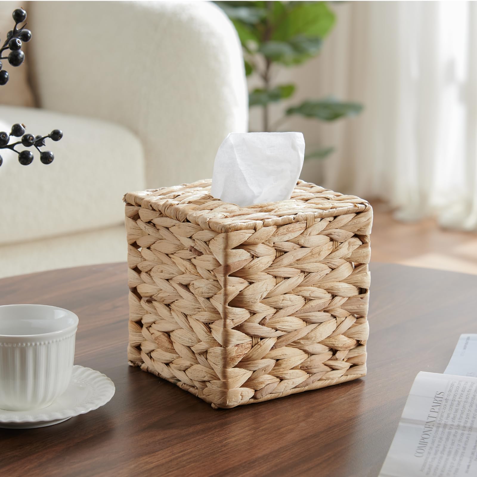 Tissue Box Cover Square, Rattan Tissue Box Holder -Boho Decorative Woven Facial Tissue Holder On Table And Bathroom By Yangqihom