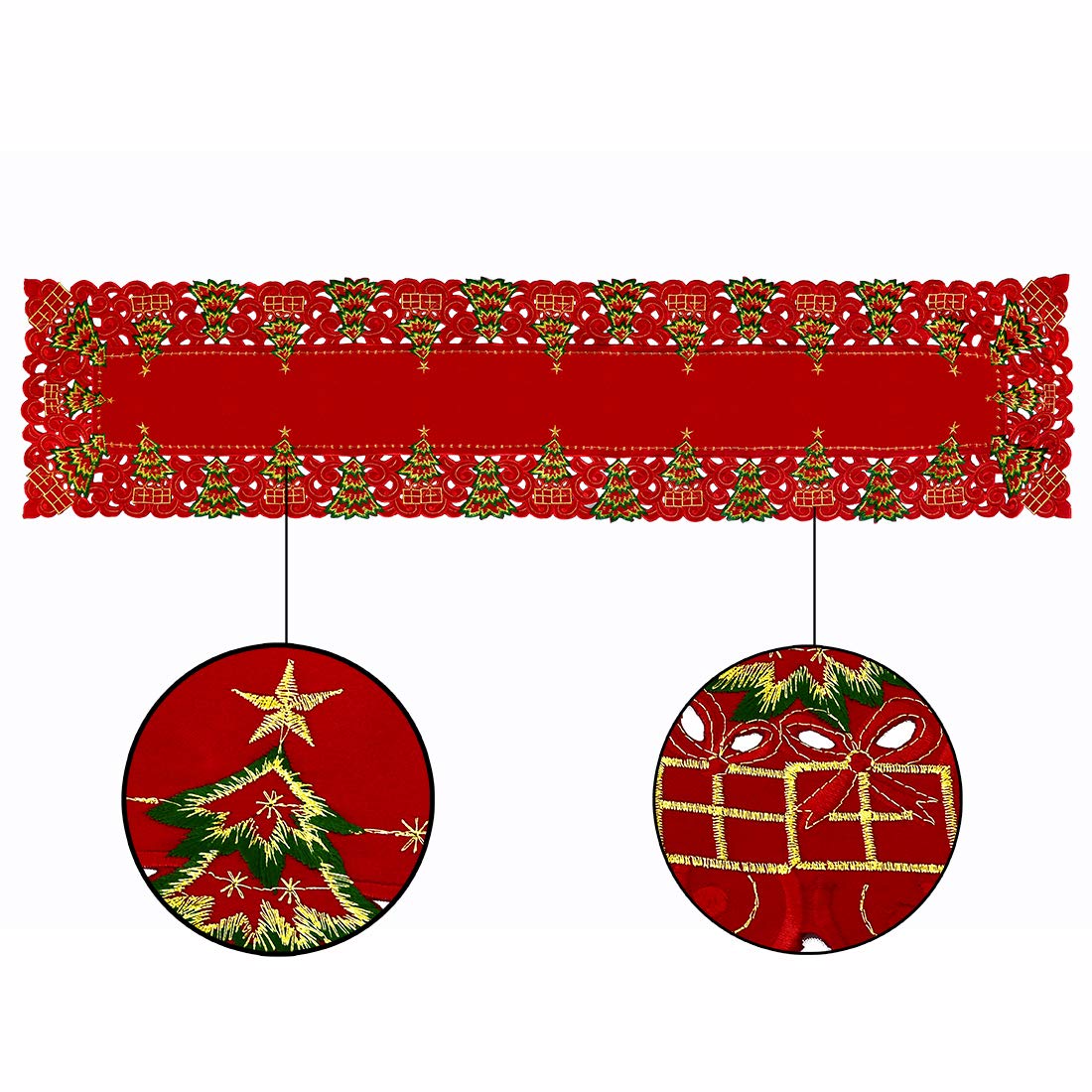 Grelucgo Embroidered Christmas Holiday Holly Tree Table Runner, Dresser Scarf, Rectangular 16 X 132 Inch