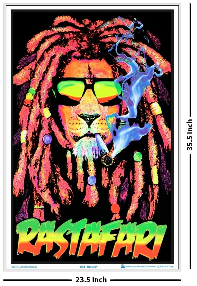 Rastafari Lion Blacklight Poster - Authentic Blacklight-Reactive Flocked Material - 23'' x 35''