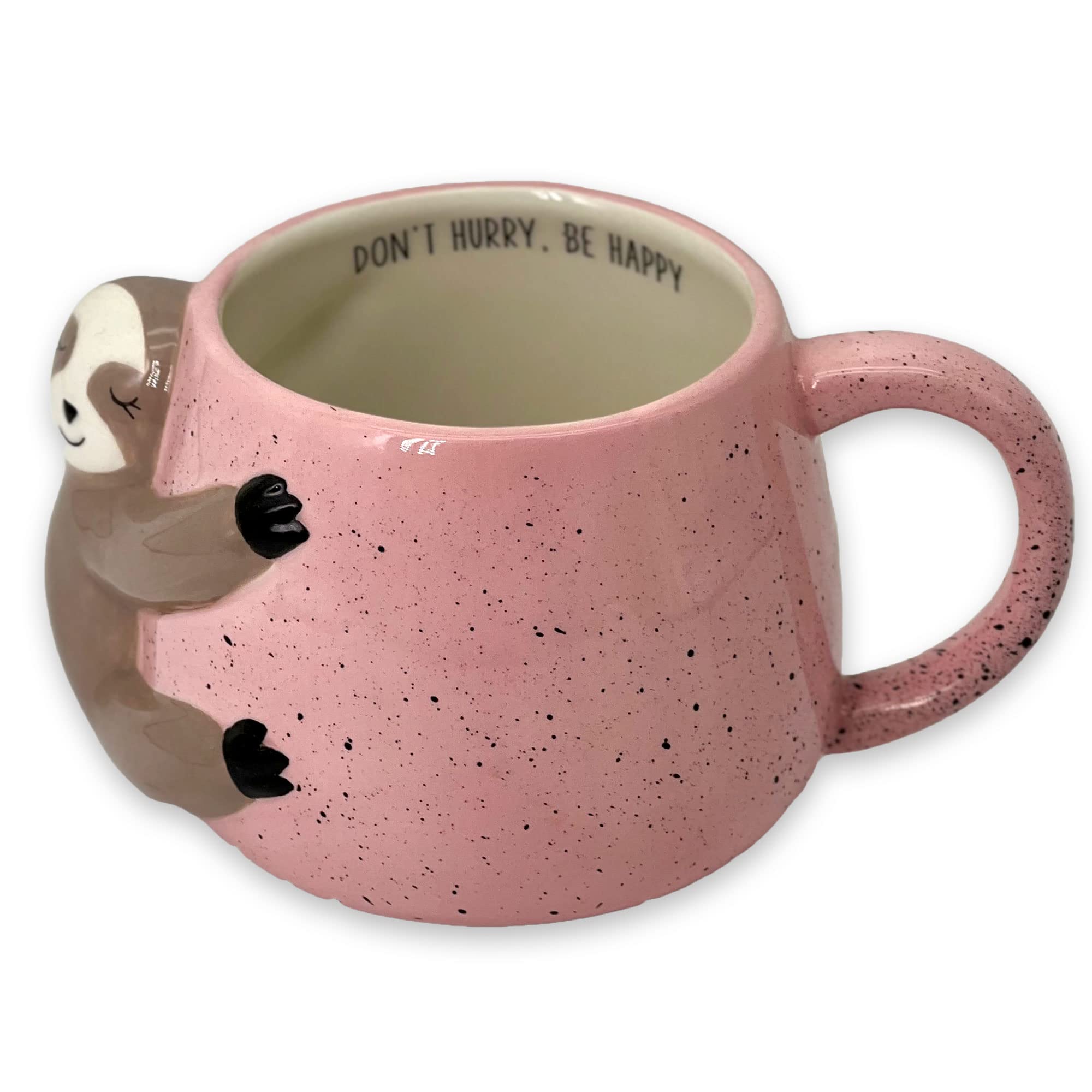 Votum White Ceramic Coffee Or Tea Mugs: Animal Shaped Coffee Mugs With Hand Printed Designs And Printed Saying - 18.6 Fluid Ounc