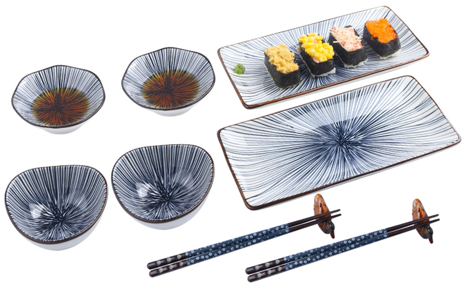 Artcome 10 Pcs Japanese Style Ceramic Sushi Plate Dinnerware Set For Wedding Housewarming - 2 Sushi Plates, 2 Sauce Dishes, 2 Sn