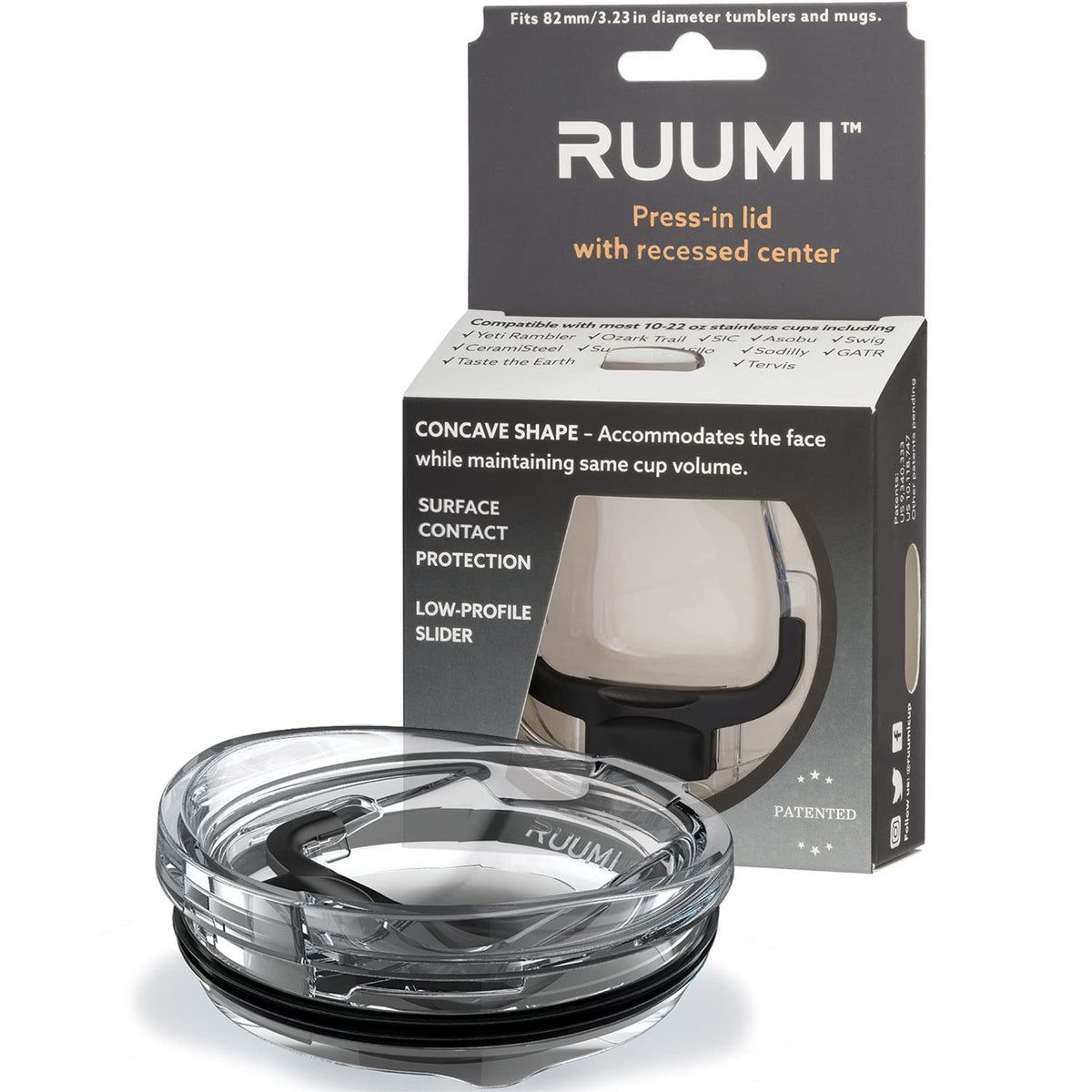 Ruumi Nose Recess Tumbler Lid (Black) - Compatible With 20 Oz Yeti Rambler, Ozark Trail, Swig - See Chart For Other Brands/Sizes