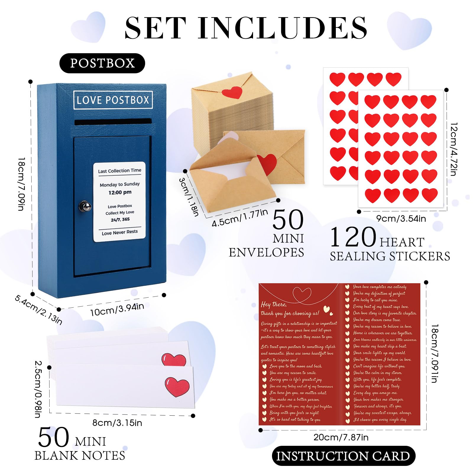 JULEASEL Romantic Love Postbox with 50 Mini Love Notes and Envelopes for Him, Cute Couple Gifts for Boyfriend, LoveLetter, Long