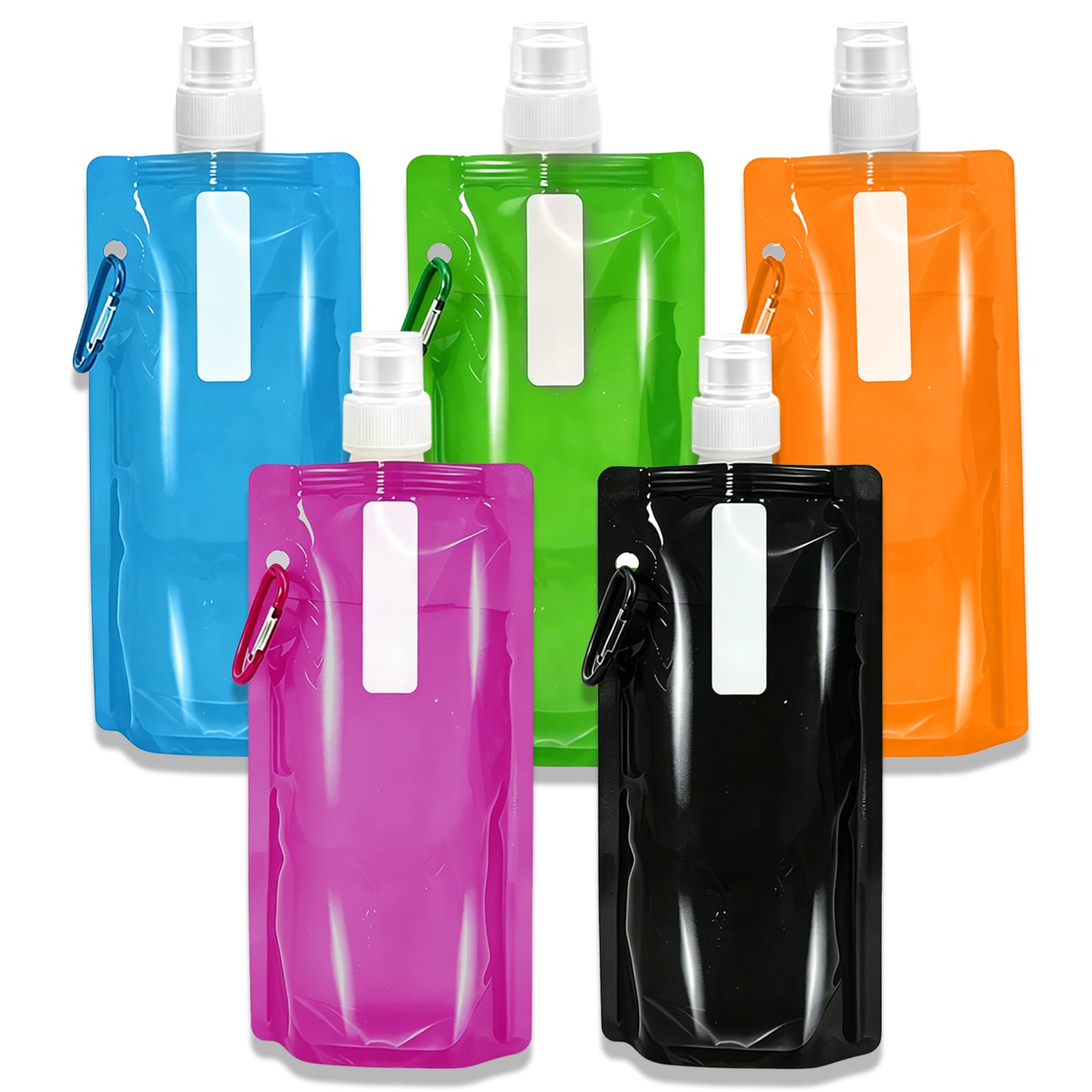 5Pack Collapsible Water Bottles with Carabiner  Foldable water bottle