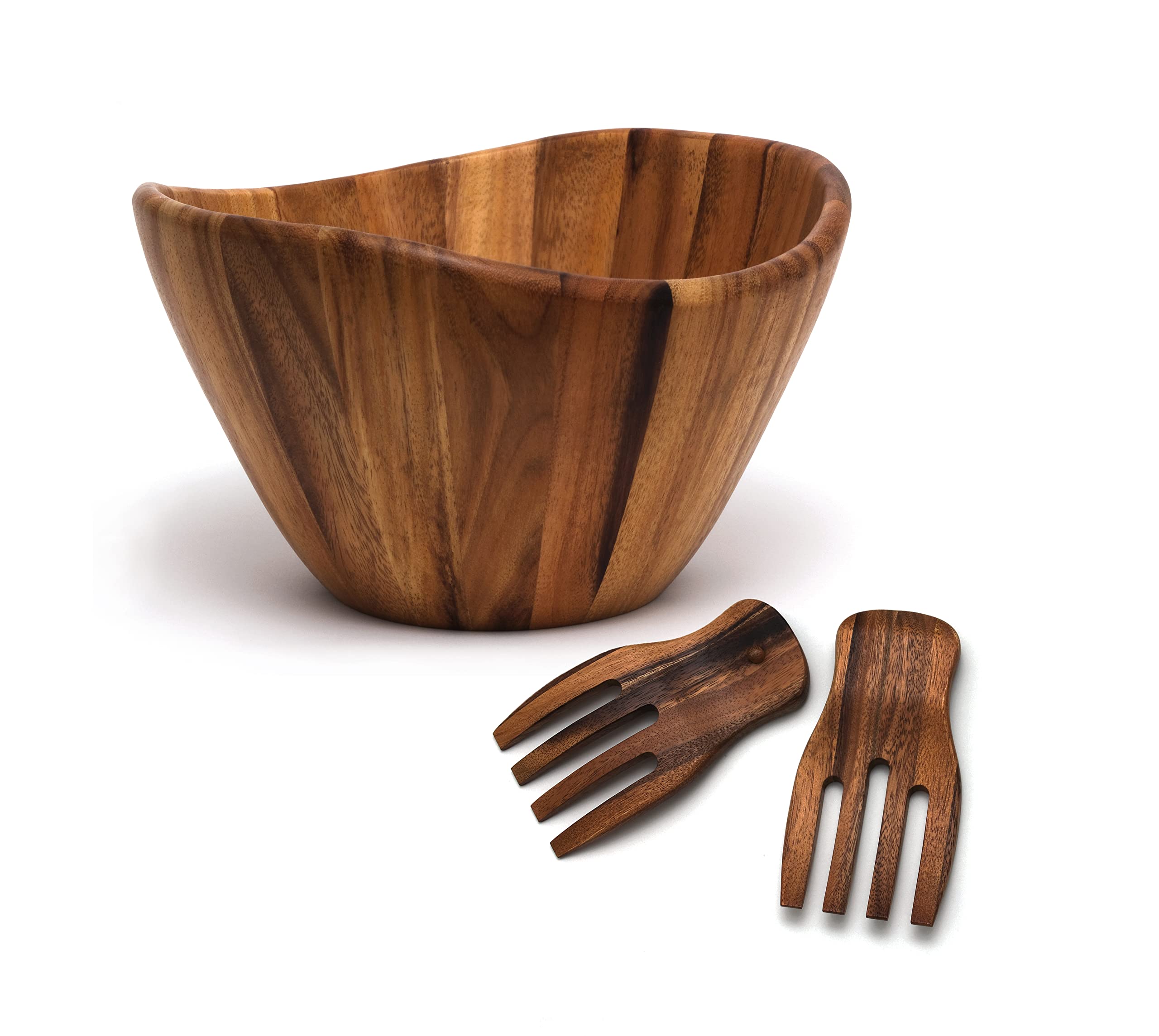 Lipper International Acacia Wave Bowl With Salad Hands,162.31 Fluid Ounce