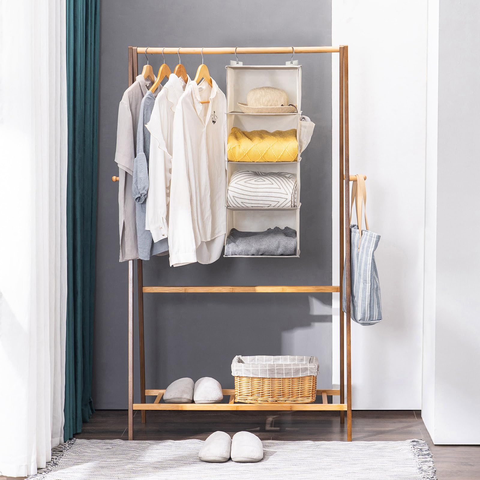 Youdenova Hanging Closet Organizer, 4-Shelf Closet Hanging Storage Shelves, Beige