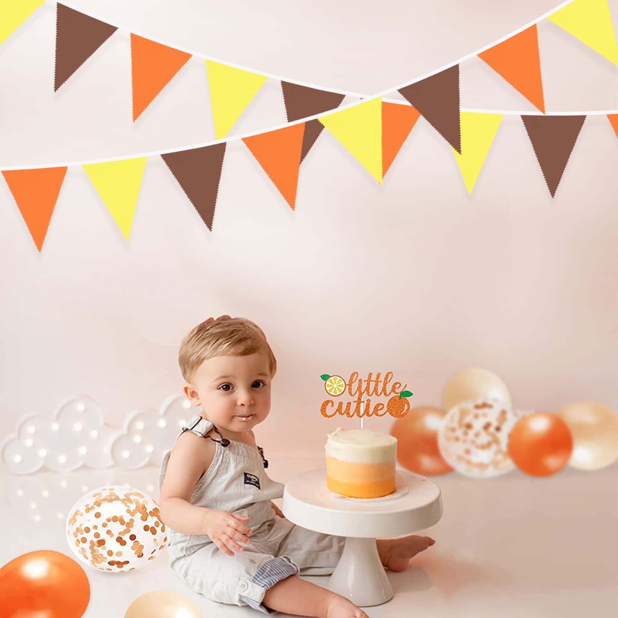 32Ft Orange Yellow Brown Fall Pennant Banner Fabric Triangle Flag Bunting Garland For Autumn Thanksgiving Wedding Birthday Outdo
