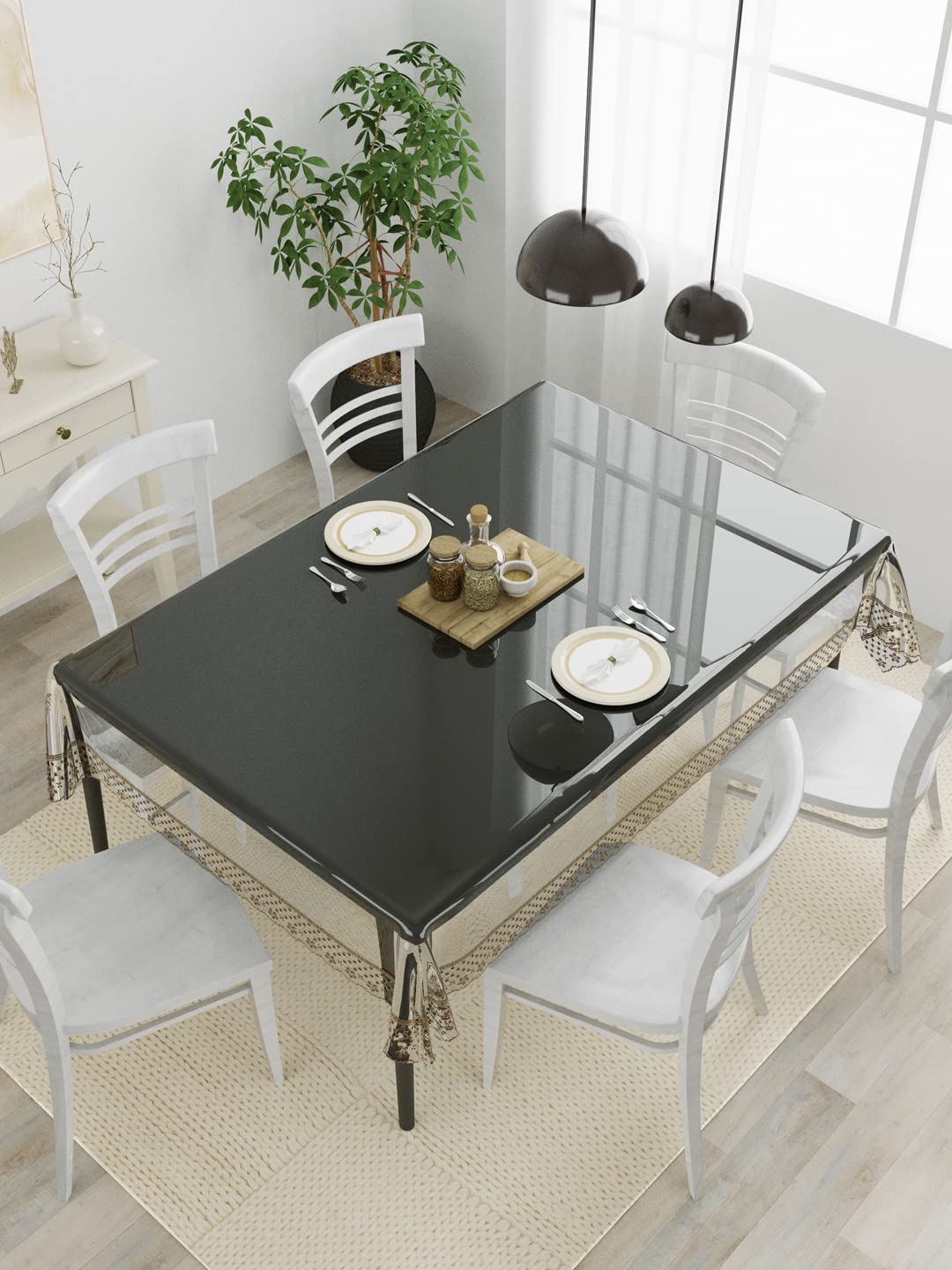 Clasiko 6 Seater Dining Table Cover; 60x90 Inches or 150x225 Cms; Material  PVC; Shape  Rectangle; Pack of 1; Anti Slip; Trans