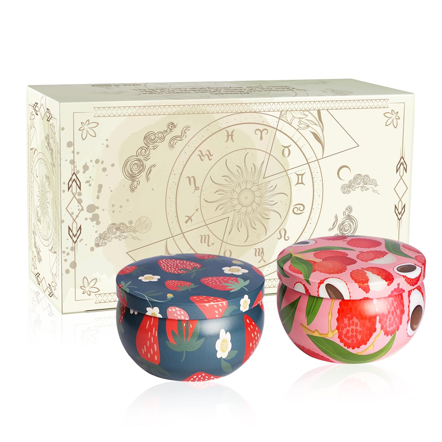 2Pack Scented Candle-2.2oz Aromatherapy Candles,Long Lasting Burn-Strawberry and Litchi Scented Candle Gifts for Man,Women,Soy W