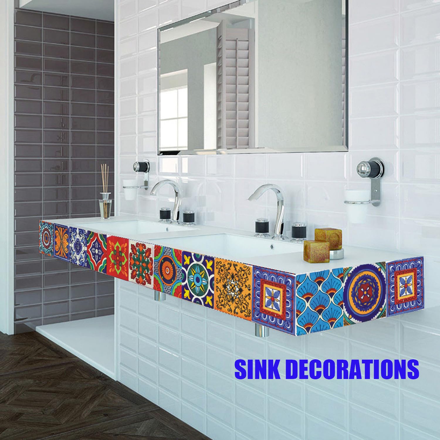 24Pcs Tile Stickers 8X8 Inch Bohemian Style Tile Stickers, Peel And Stick Tile Stickers Detachable Diy Wall Decals, Tile Wallpap