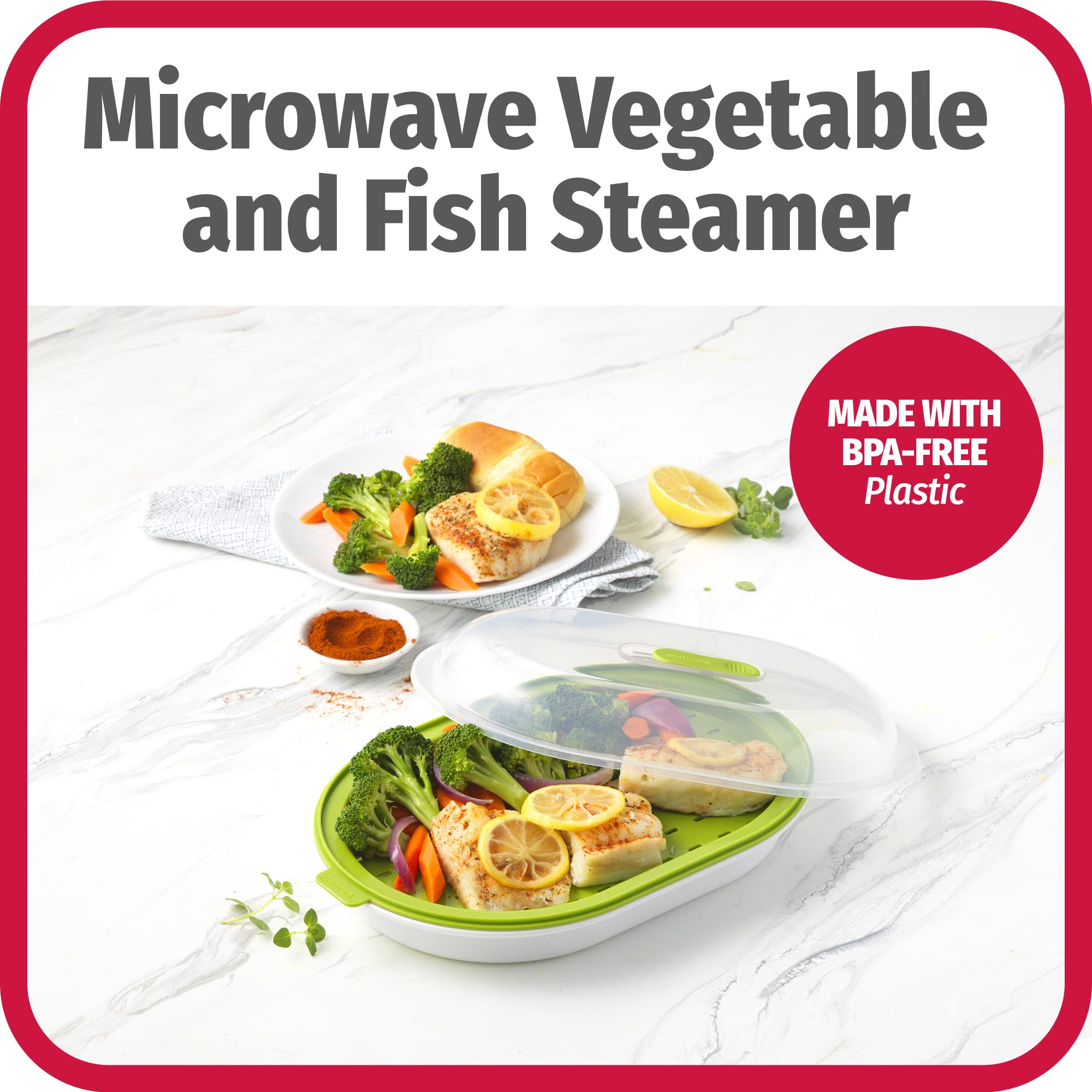 Goodcook Bpa-Free Plastic Microwave Vegetable And Fish Steamer, Green