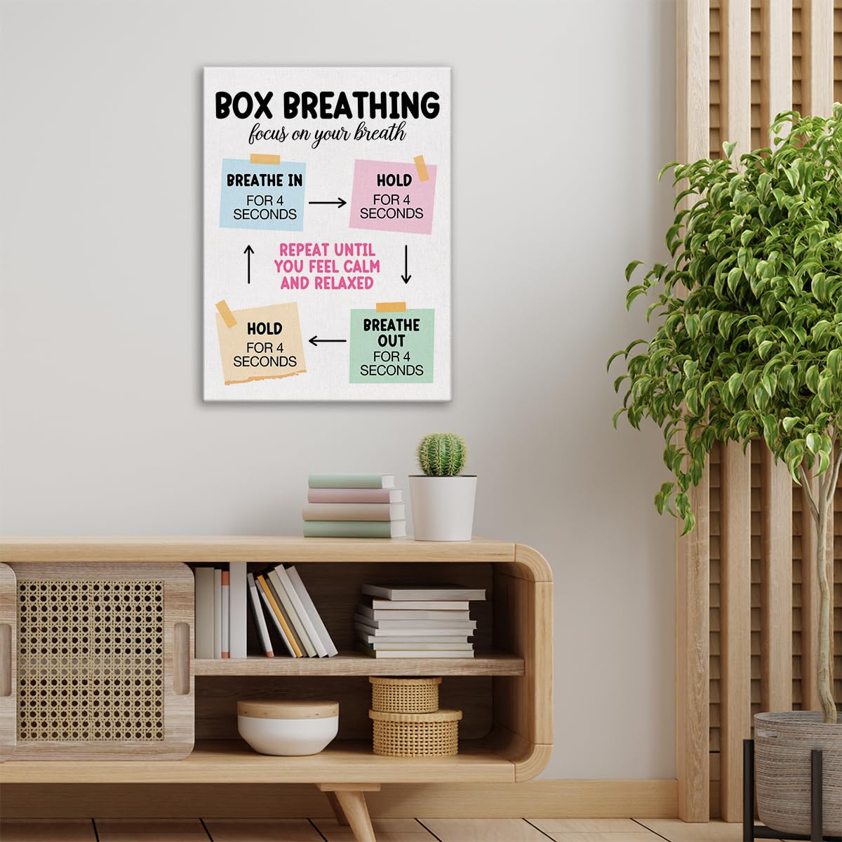 Mental Health Wall Art Canvas Painting Print Framed Box Breathing Canvas Poster Sign for Therapy Office School Counselor Office