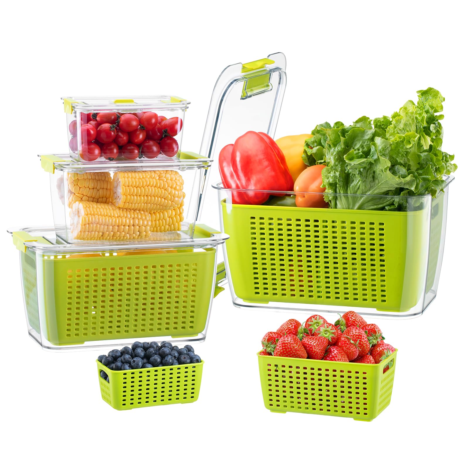 Luxear Fruit Vegetable Storage Container, 4 Pack Fresh Containers For Fridge With Lids Bpa-Free Produce Refrigerator Organizer F