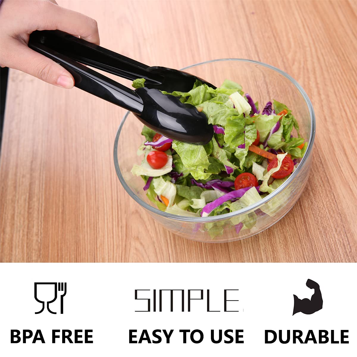 Ichrosaya Disposable Plastic Tongs For Buffets Kitchen And Bbq, 24 Pieces, Serving Utensils Set, 9 Inch Heavy Duty Scalloped Sal