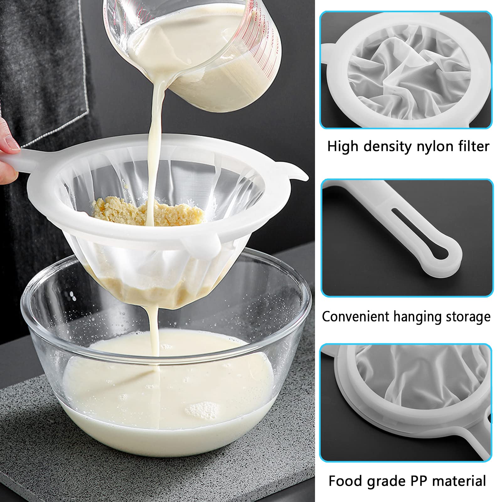 Kitchen Ultra-Fine Nylon Mesh Strainer Food Yogurt Mesh Sieve Plastic Mesh Colander With Handle Mini Brine Shrimp Separation Net