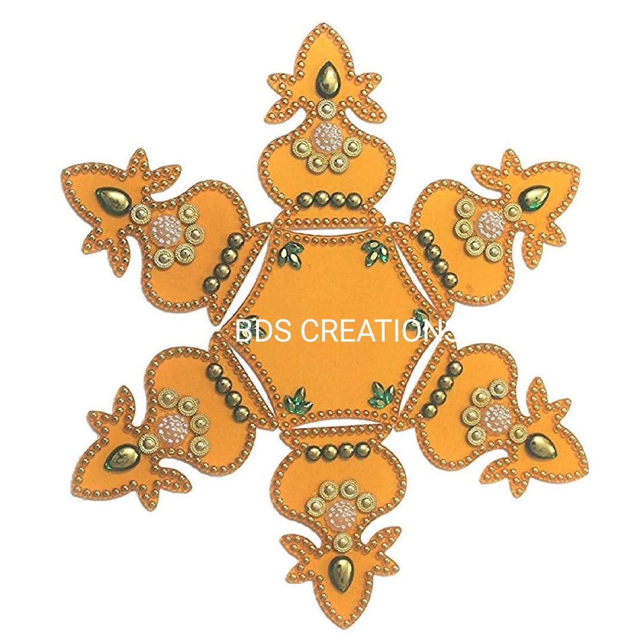 Bds Creations 02 Multicolour Handicrafted Decorated Diwali Rangoli Set - Multicolor Jewel Stone/Kundan Decorations - 7 Piece Set