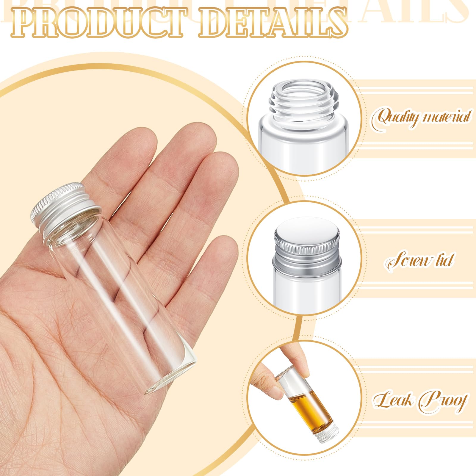 Didaey 100 Pcs Vials Clear Mini Glass Bottles With Screw Aluminum Metal Cap Tiny Jars Empty Small Bottles With Lids Diy Sample C