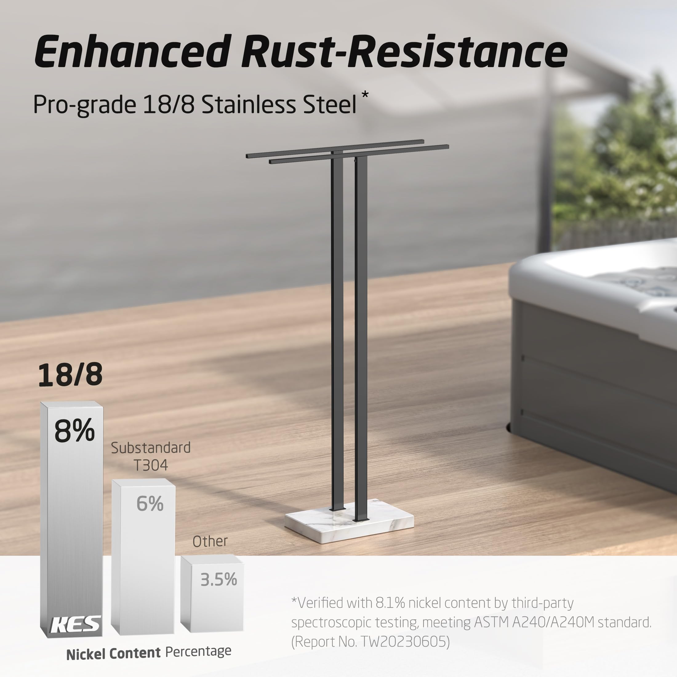Kes Standing Towel Rack, 37'' H (Equal Height) Towel Rack Stand With Marble Base, Free Standing Towel Racks For Bathroom Floor,