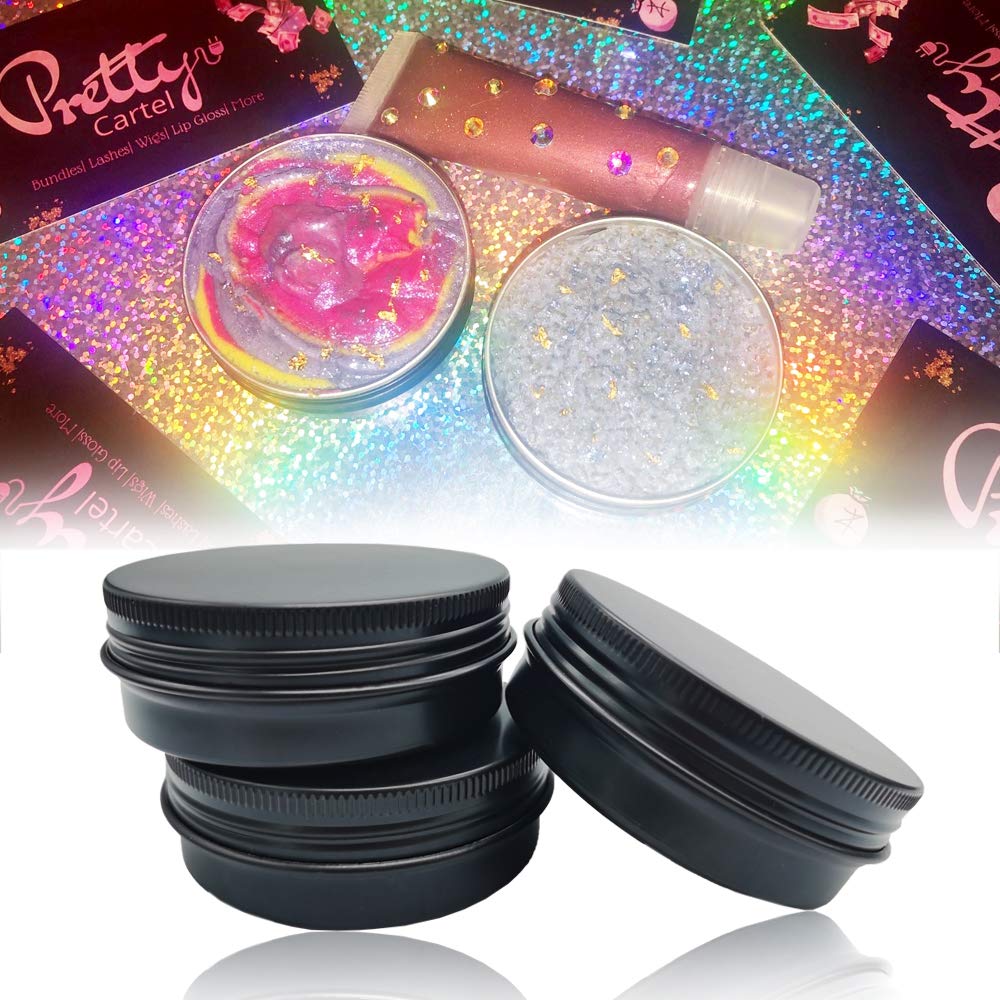 12 Pack 2 Oz Aluminum Tin Jar 60 Ml Round Refillable Containers,Black Aluminum Cosmetic Sample Containers With Screw Lid For Spi