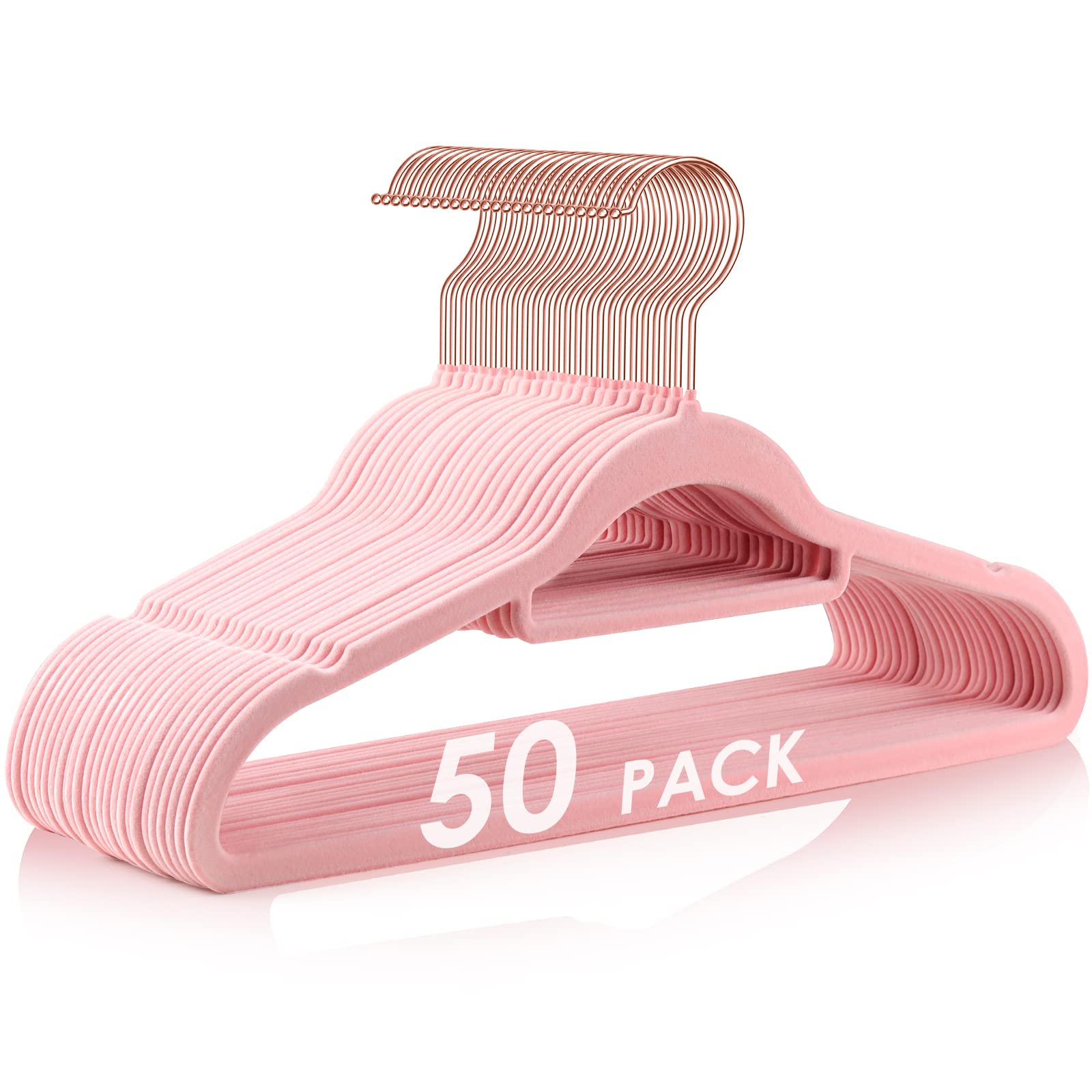 Velvet Hangers Non Slip Felt Hangers, Duducofu 50 Pack Pink Velvet Hangers Clothes Hangers Space Saving Slim Hangers With Rose G