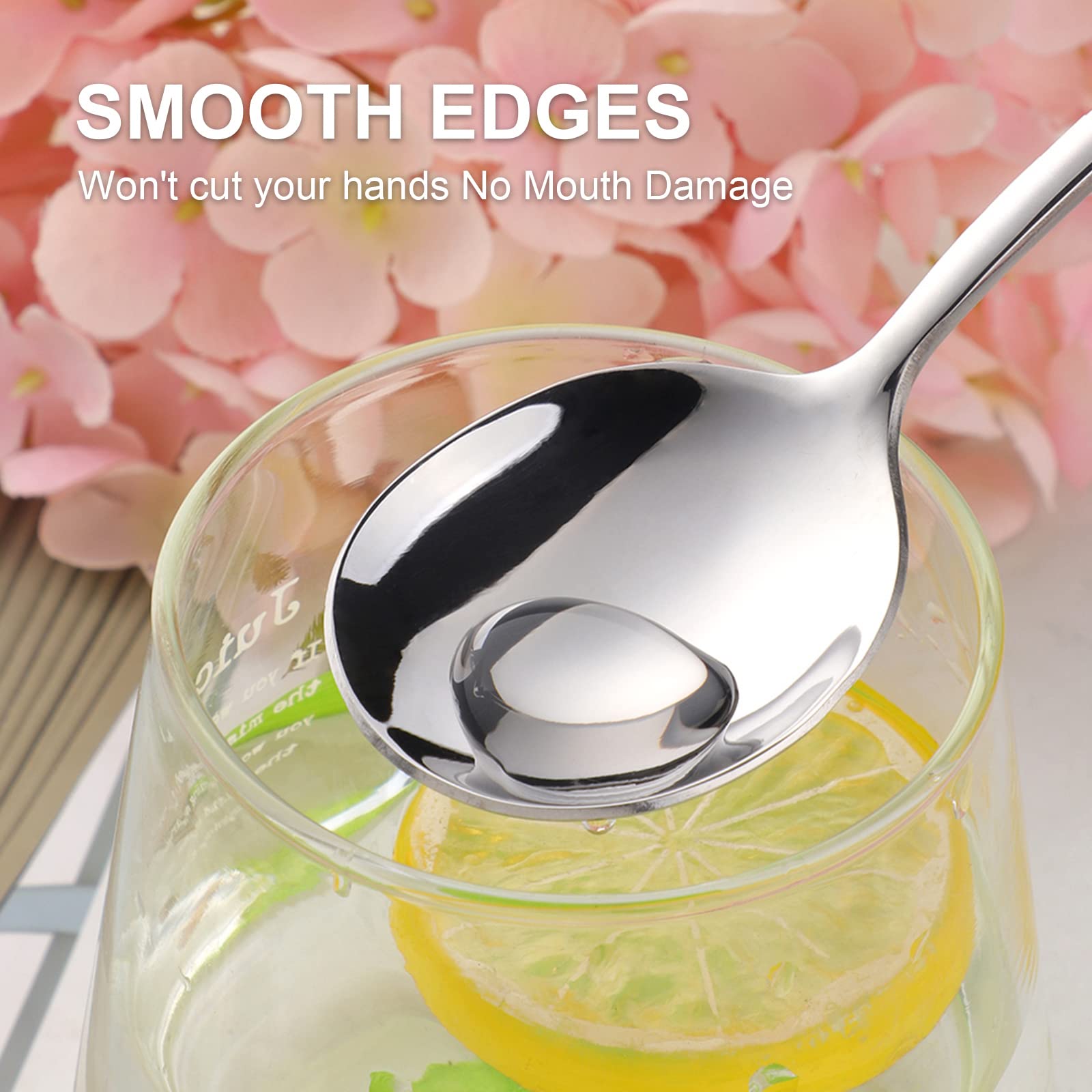 4-Piece Round Stainless Steel Bouillon Spoons Soup Spoons, Stainless Steel Large Round Spoons, Heavy-Weight Round Deep Bowl Spoo