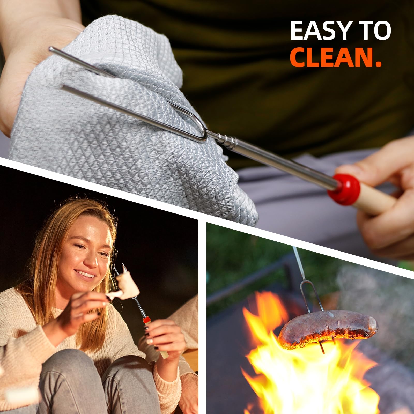 Smores Sticks For Fire Pit,Extra Long 32 Inch Marshmallow Roasting Sticks For Campfire,Hot Dog Sticks Retractable Stainless Stee