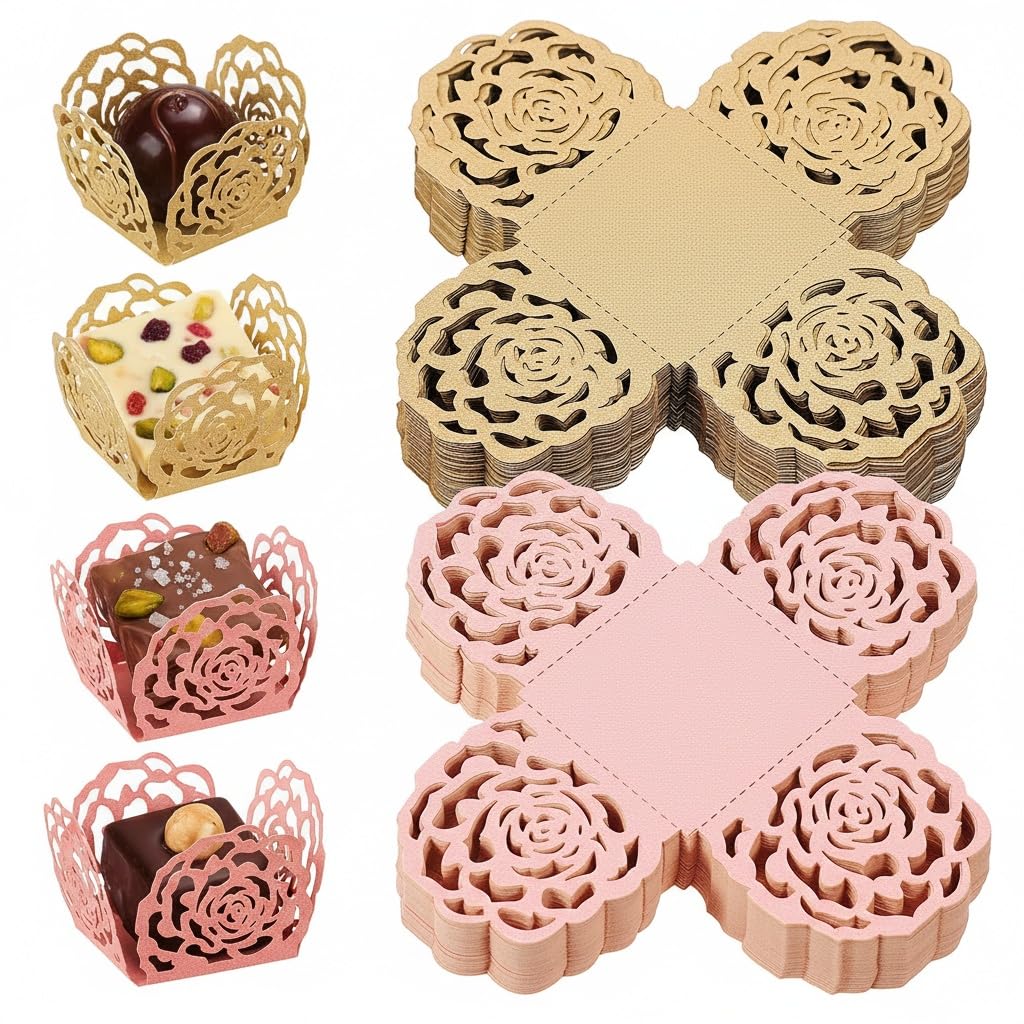HEALEEP 100Pcs Truffle Wrappers Liners Cups, 1.37x1.37x1.3 inch Chocolate Wrappers Candy Cups, Mini Flared Packing Paper for Sho