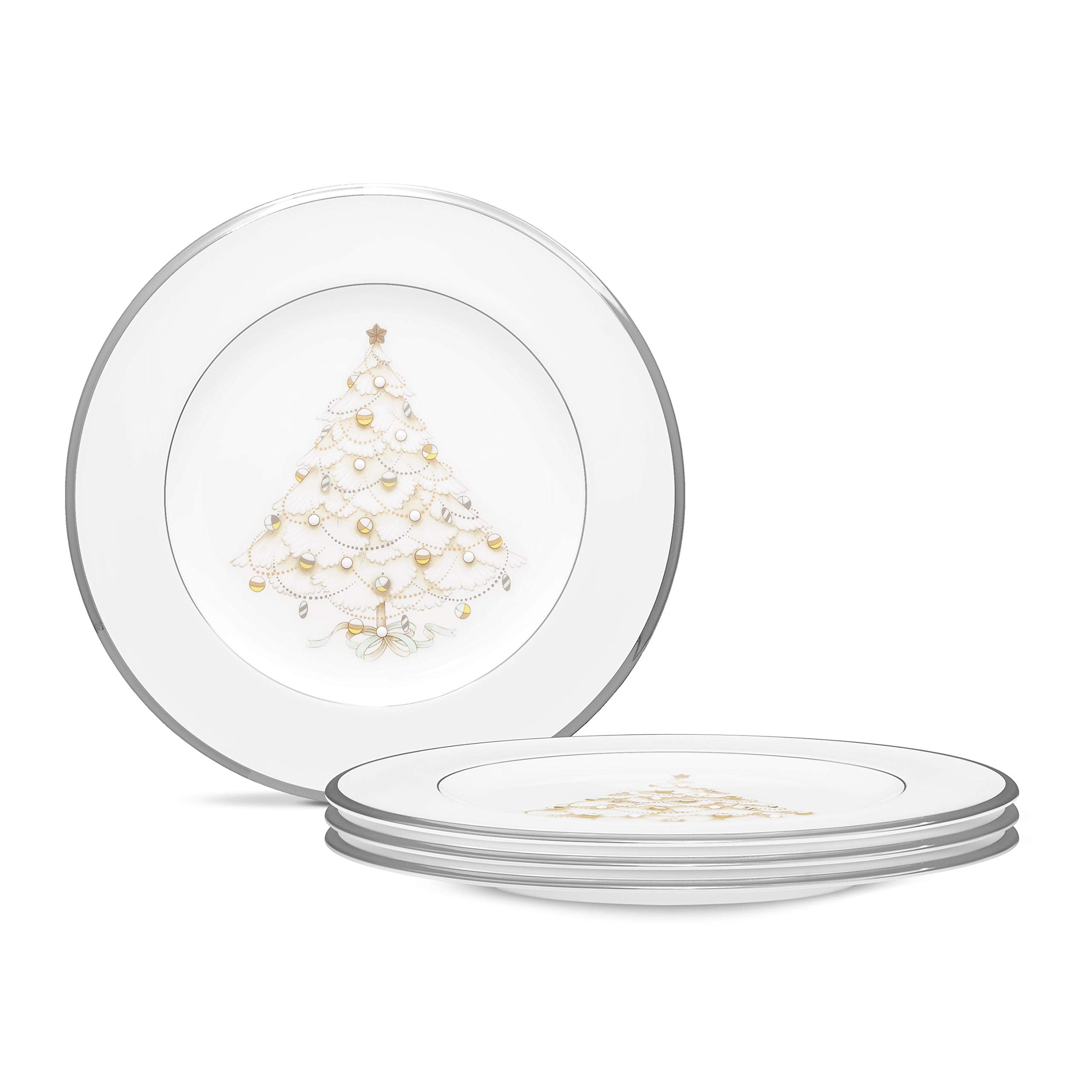 Noritake Palace Christmas Platinum Holiday Accent Plates, Set of 4, White, 2