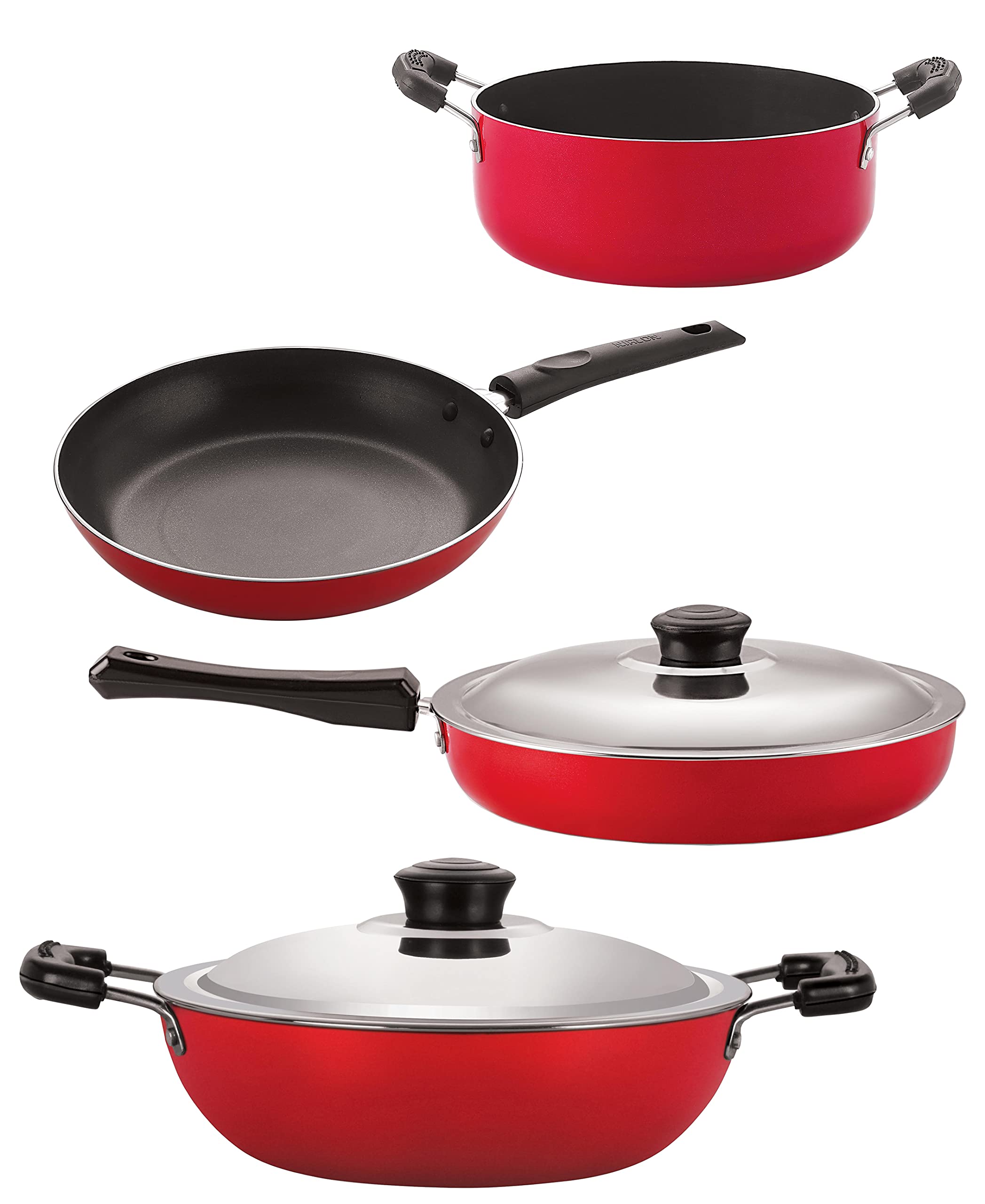 Nirlon NonStick Cookware Kitchen Aluminium Cooking Essential Combo Set Of 4 Pieces (Fp10_Dkd(B)_Tp22_Cs24)