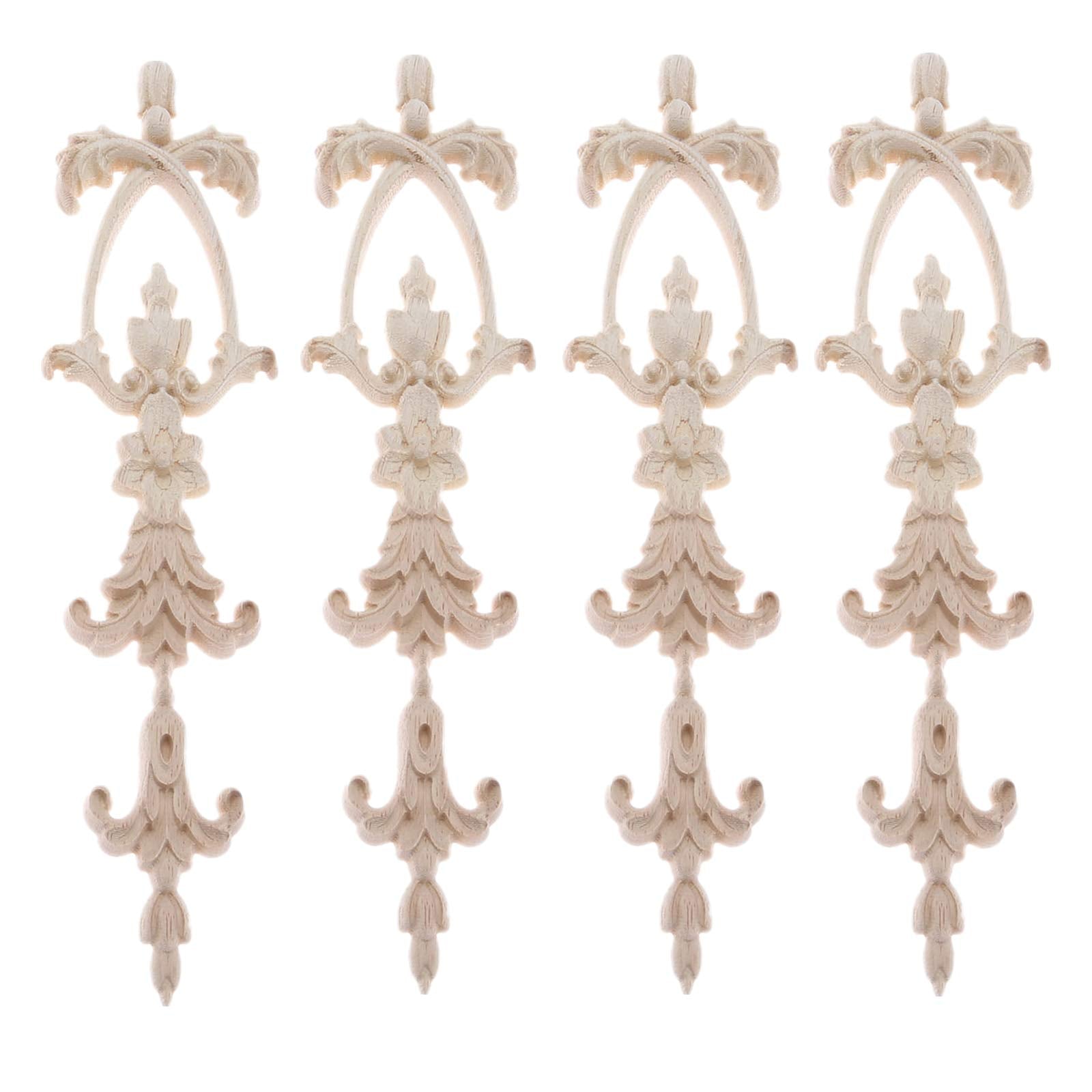 Muxsam Long Frame Onlays Appliques, Wood Carved Decals, 4-Pack Unpaint Wooden Carving Set For Wall Door Mirror Cabinet Dresser C