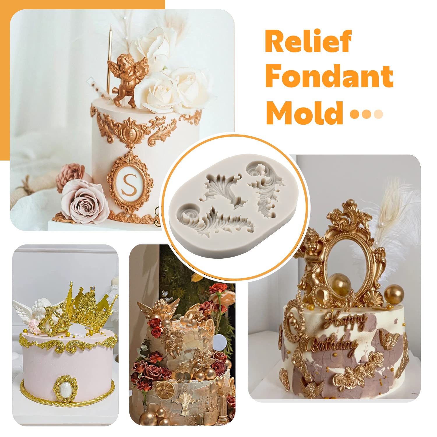Sijiangmold Baroque Fondant Molds Curlicues Scroll Lace Silicone Molds Cake Border Mold For Cupcake Topper Cake Decoration Candy