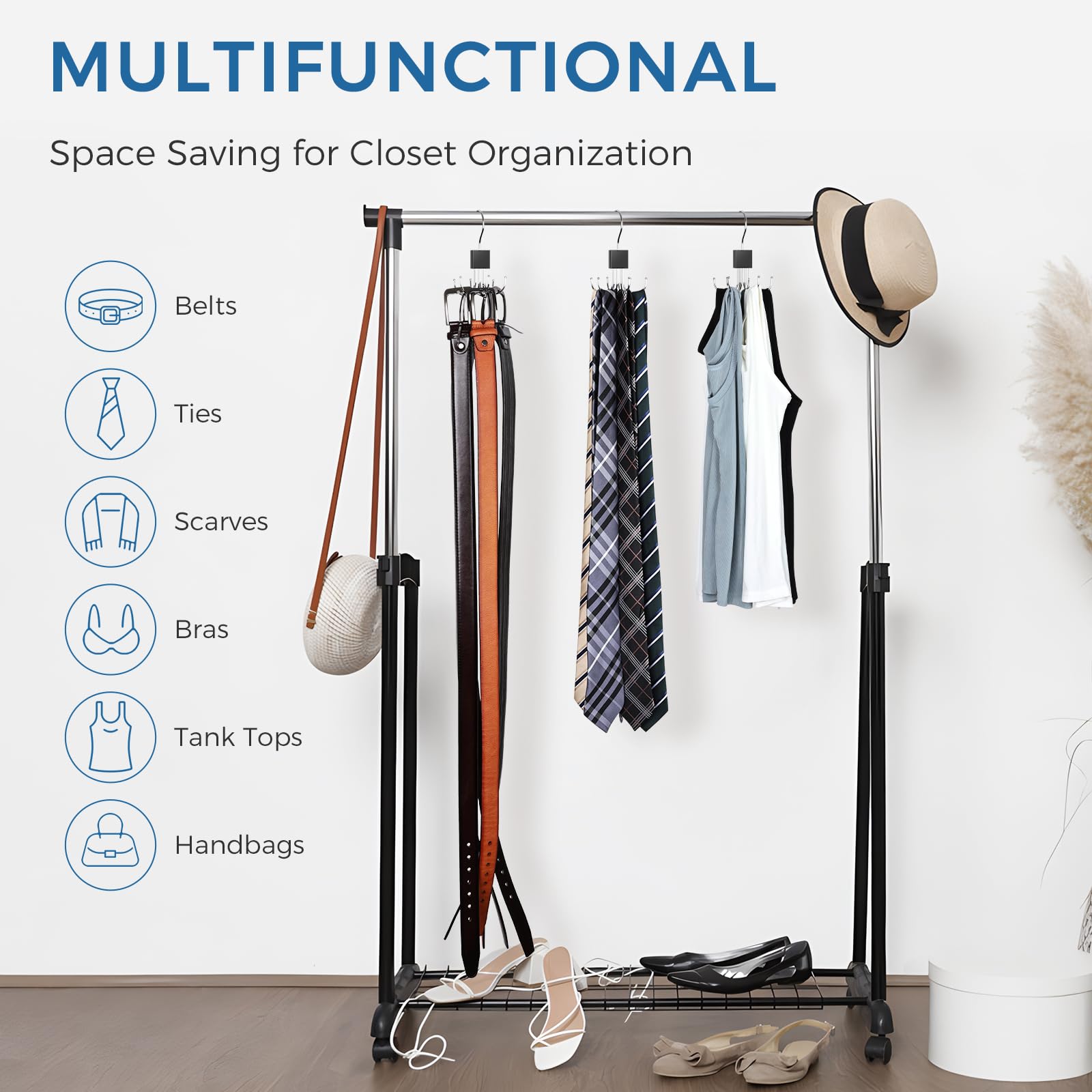 Belt Hanger, Belt Organizer For Closet 360 Rotatable Max 48 Belt Storage Rack Space Saving Closet Organizers And Storage For Bel