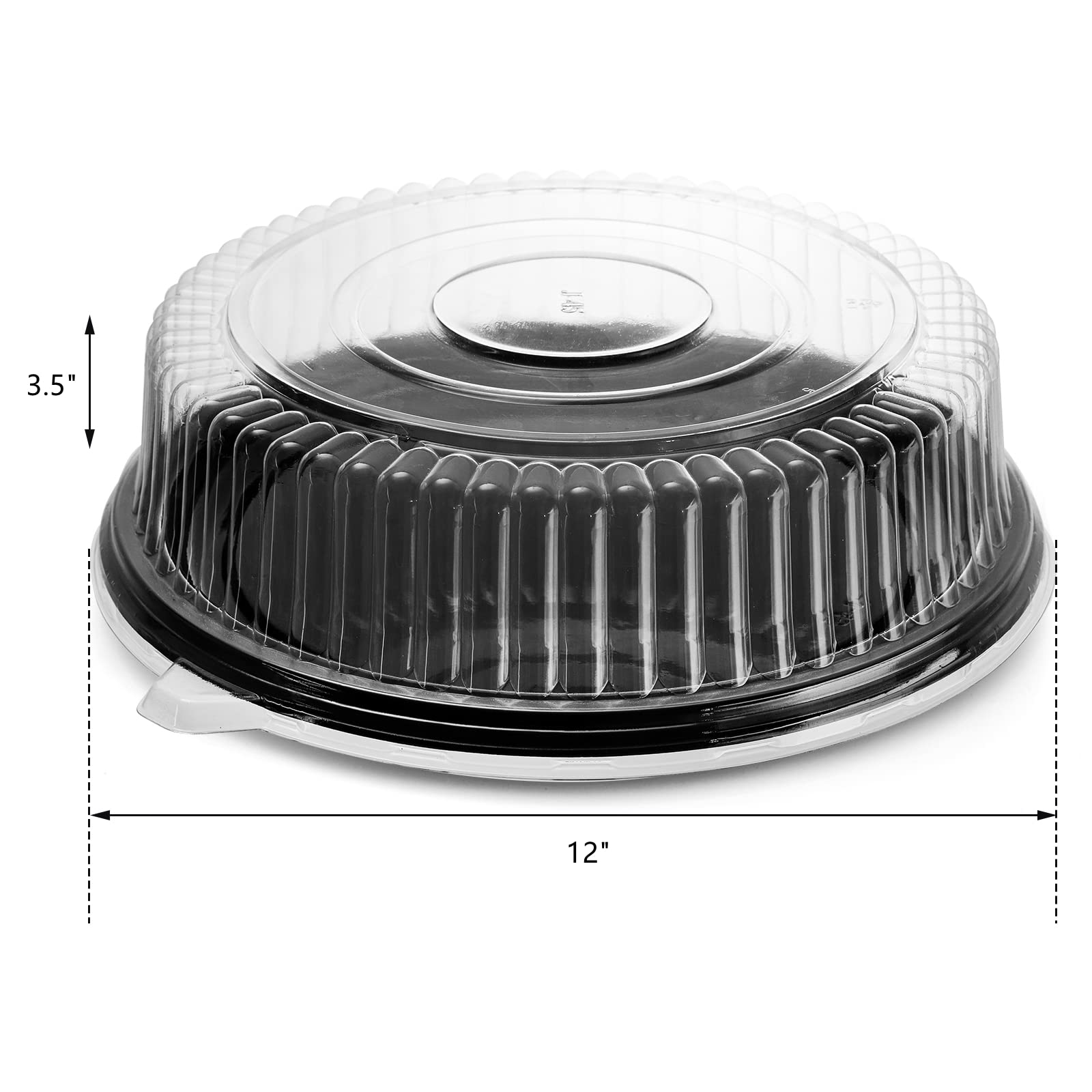 Frcctre 12 Pack Plastic Serving Tray With Lid, 12'' Plastic Disposable Food Serving Platters With Clear Dome Lids, Stackable Rou