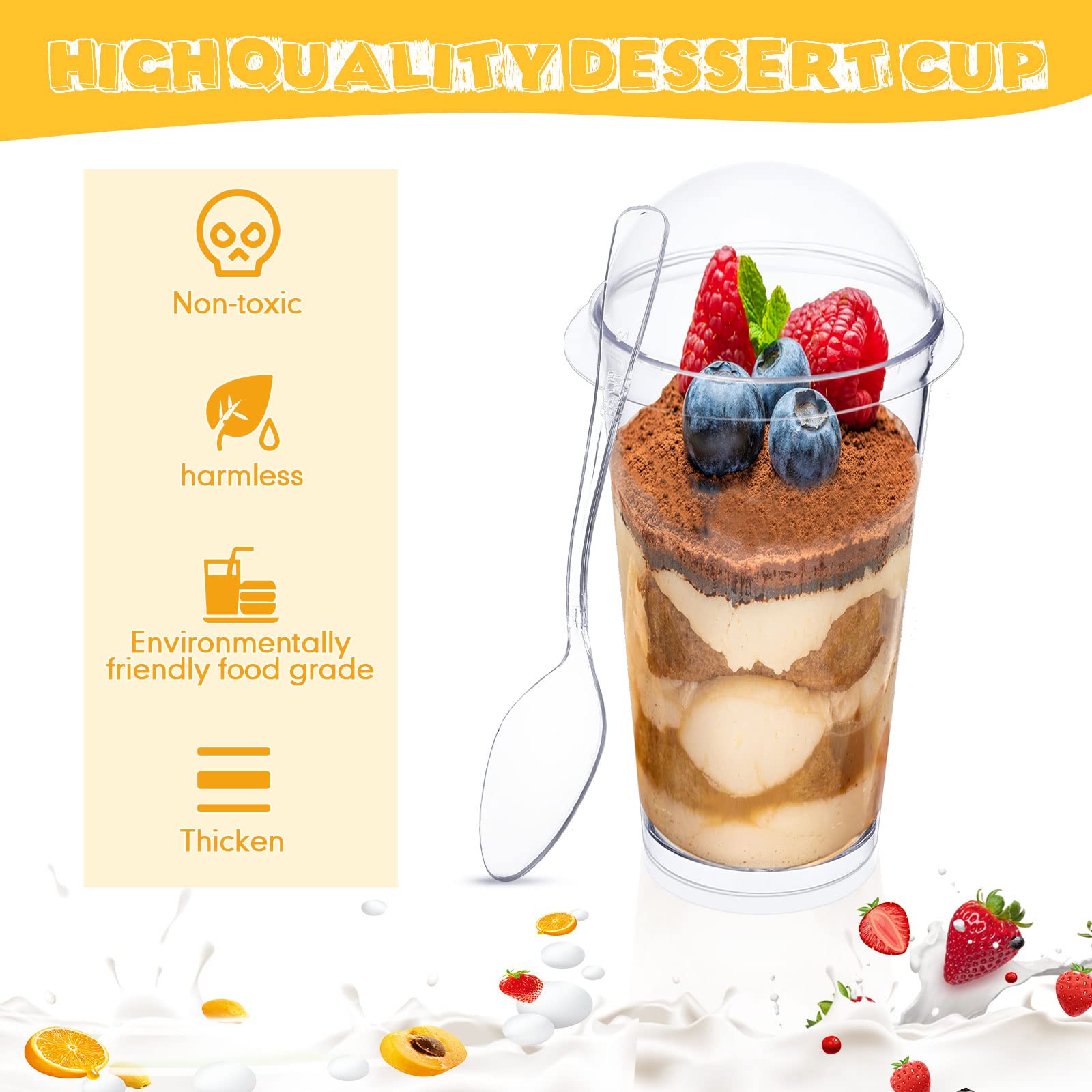 Nuogo 3 Oz Mini Dessert Cups With Lids And Spoons Dessert Cups Clear Plastic Shooter Cups Square Parfait Cups With Lids Round Di