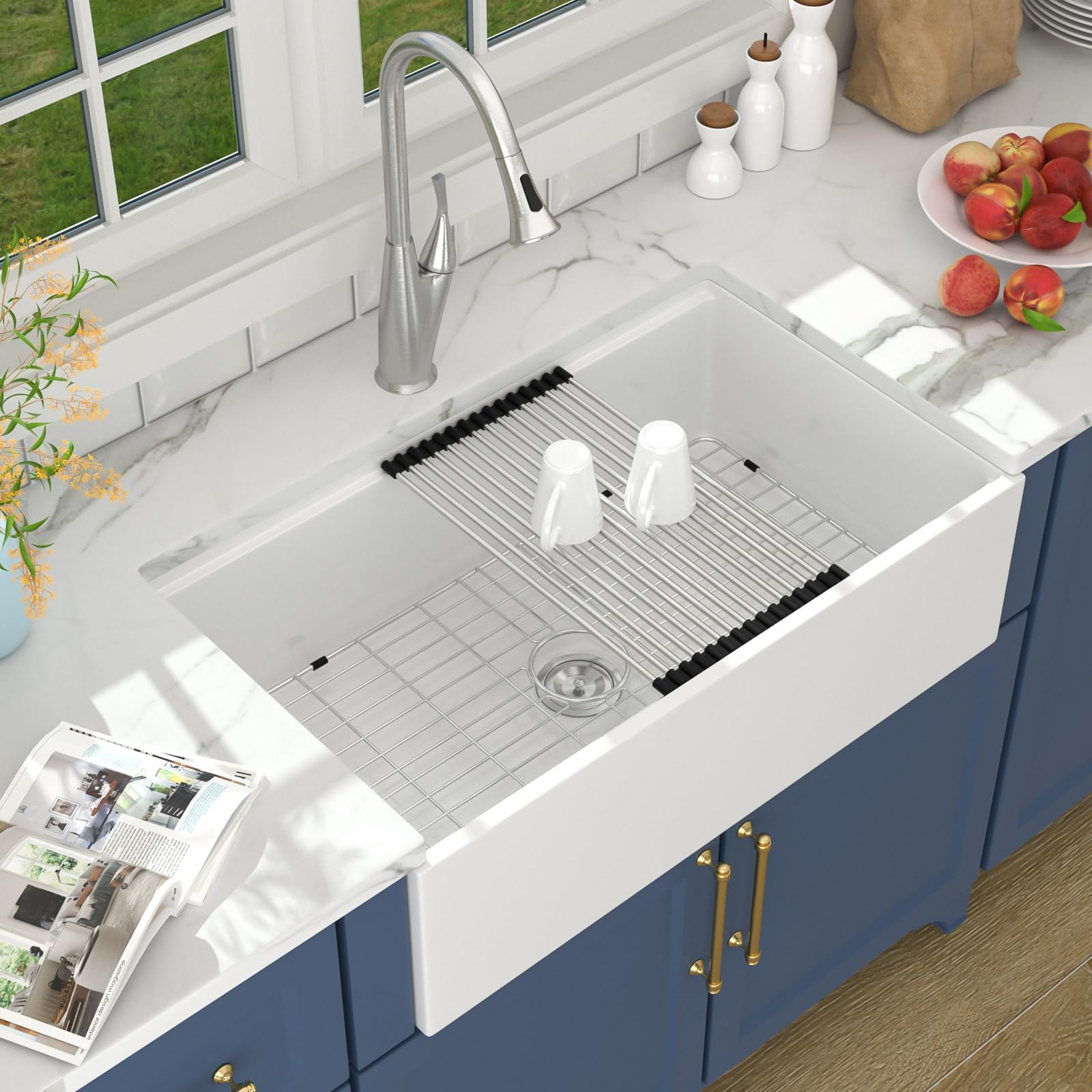 White Farmhouse Sink - 33 Inch Kitchen Sinks Workstation Apron Front Flat Fireclay 33X20 Porcelain Ceramic Single Bowl Farmer Si