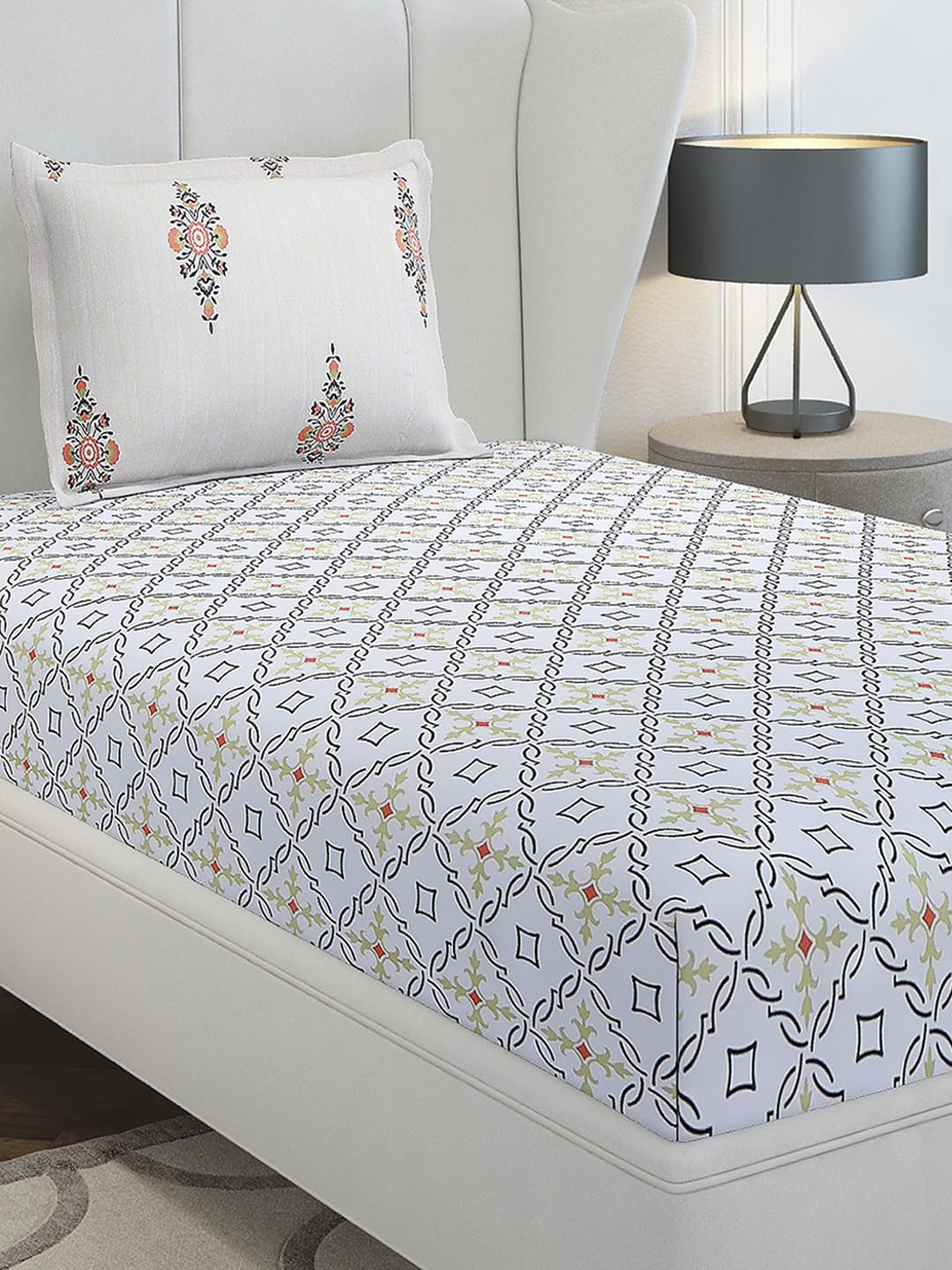 Monte Carlo Grey Printed Single 144 Tc 1 Bedsheet With 1 Pillow Cover 8