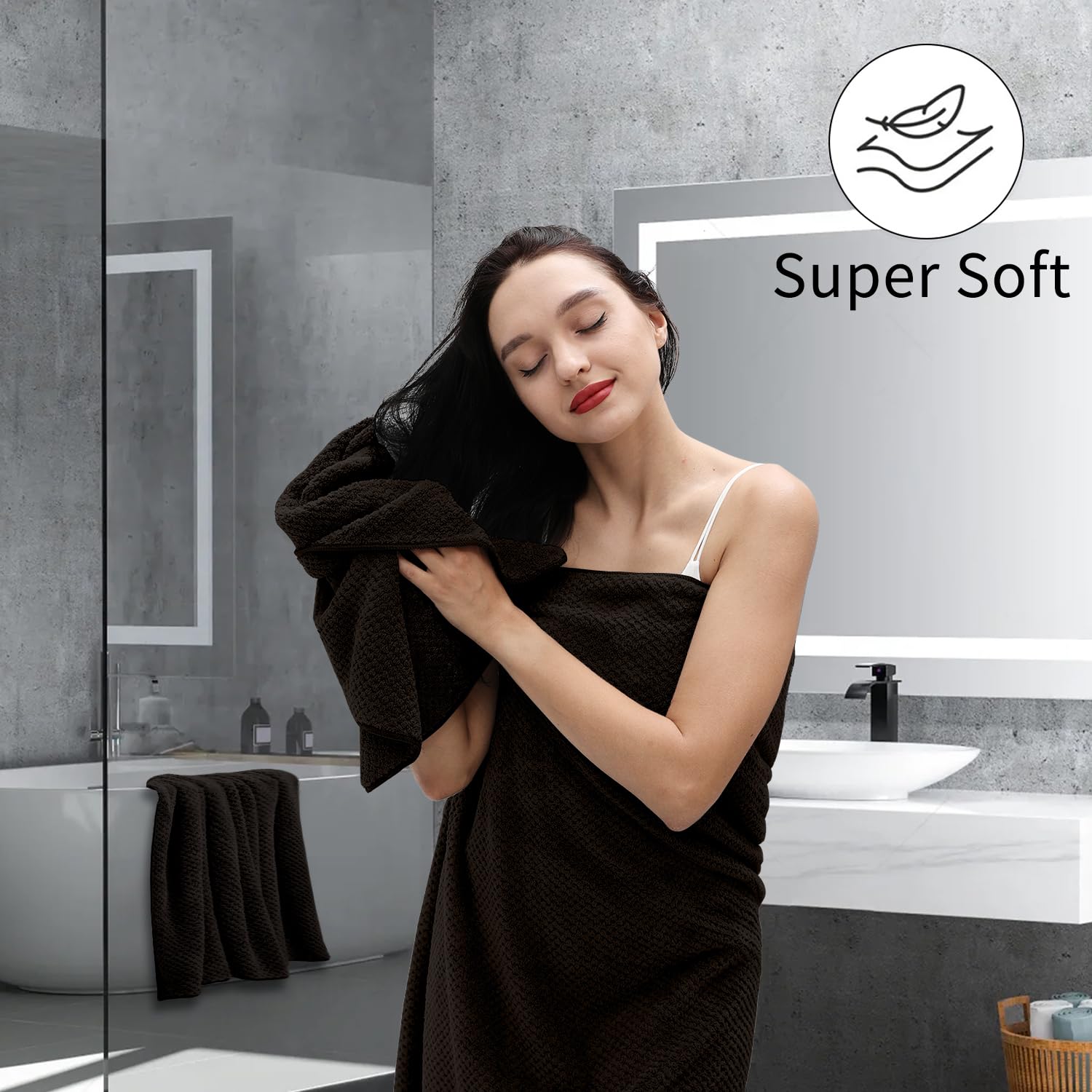 Extra Large Bath Towels Set 35X70 Inches - Dark Coffee Luxury 600 Gsm Oversized Bath Sheet Towel,Ultra Soft Microfiber - Quick D