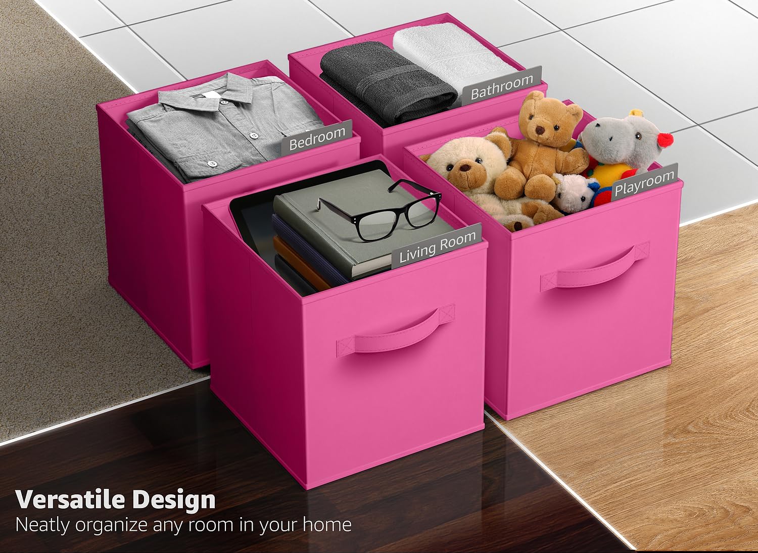 Sorbus Foldable Storage Cube Basket Bin (6 Pack, Pink)
