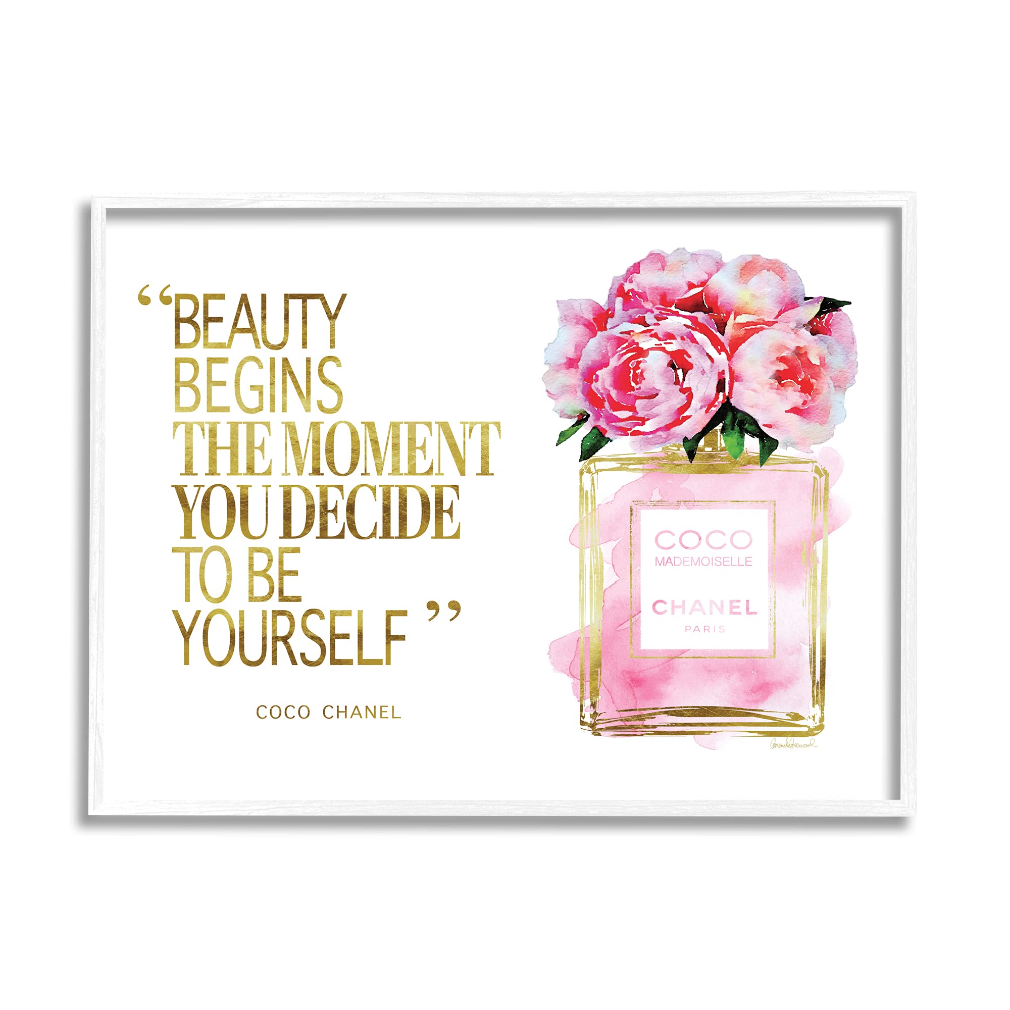 Stupell Industries Fashioner Perfume Gold Pink Watercolor Inspirational Word, Design By Artist Amanda Greenwood Wall Art, 16 X 2