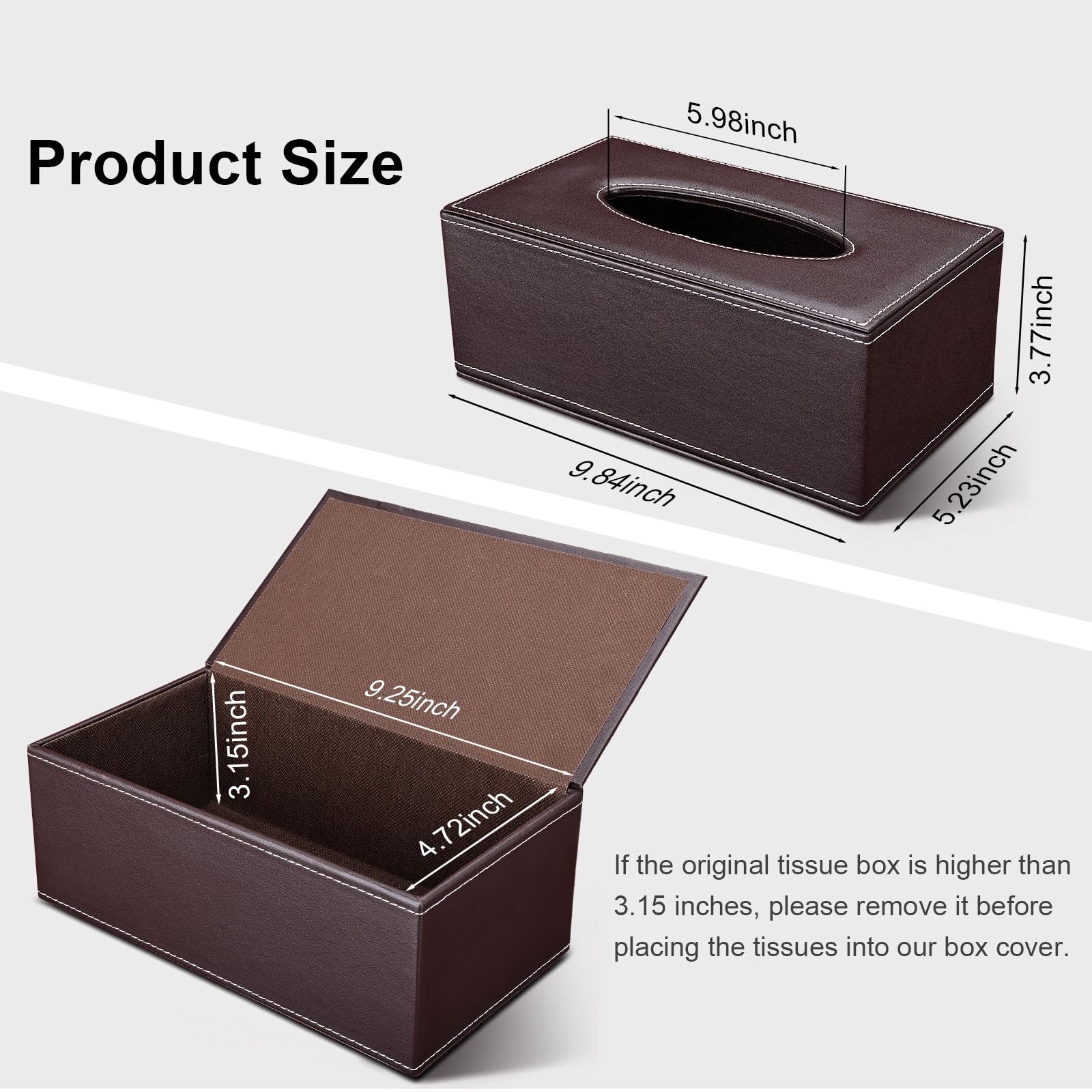 Tissue Box Cover Rectangle, Pu Leather Tissue Box Holder Rectangular, Kleenex Box Covers For Home/Office/Car Decoration 9.84''X5