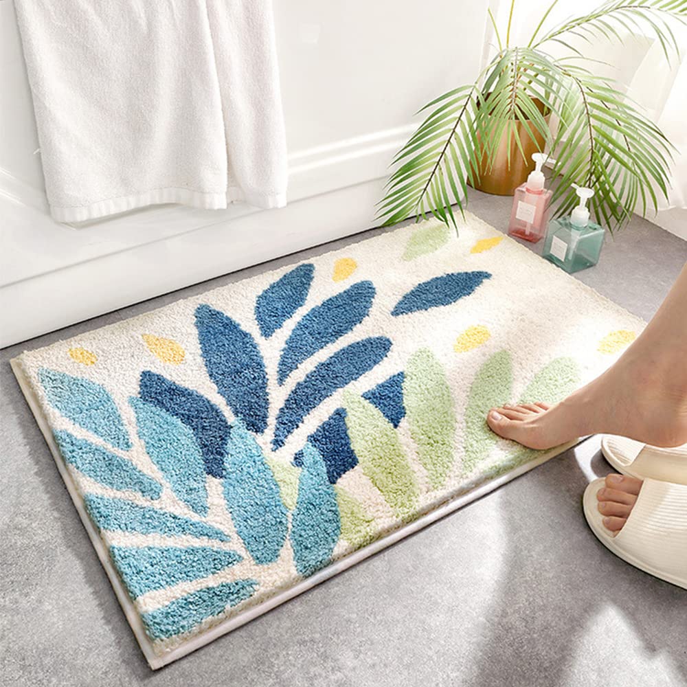 Hi Space Bathroom Rugs Mat 24X16In Leaves Bath Mat For Bathroom Non Slip Machine Washable Soft Absorbent Cute Bath Rug Plush Bat