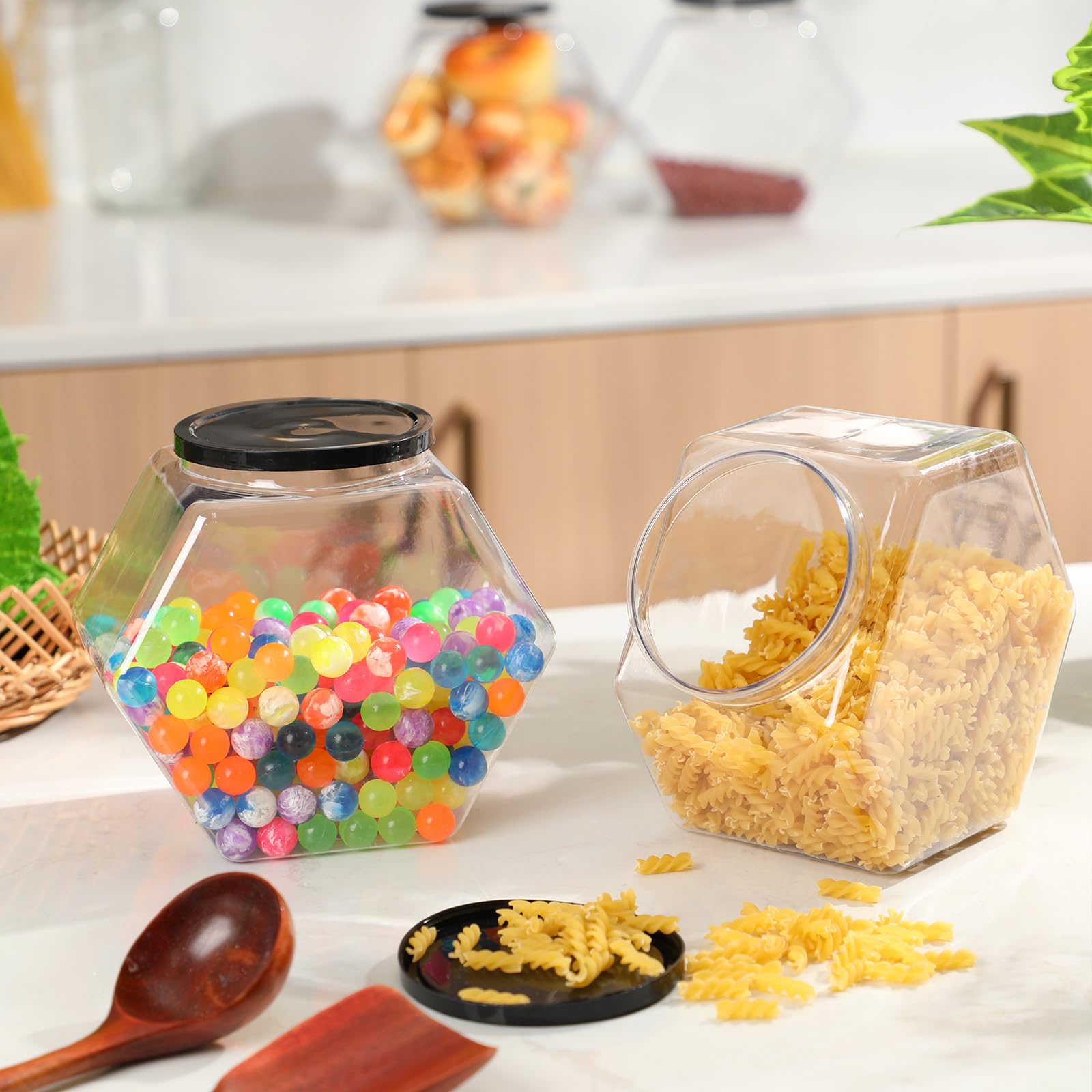 Norme 4 Pcs 129 Oz Plastic Candy Jars With Lids Hexagon Cookie Jars For Kitchen Counter Candy Bar Containers Acrylic Clear Jars