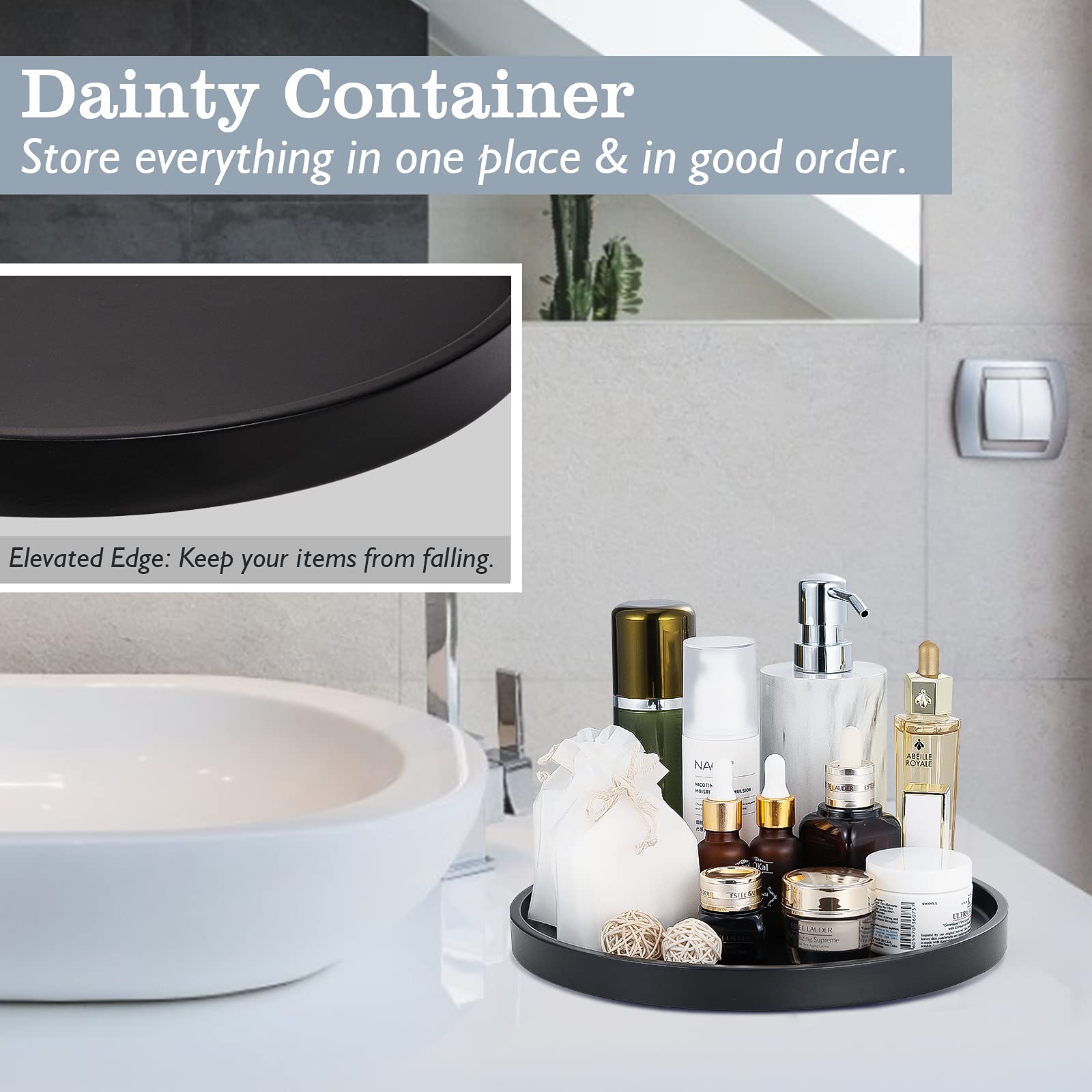 Emibele Vanity Tray, Resin Round Tray Decorative Storage Organizer For Bathroom Toilet Tank Bedroom Kitchen Countertop, Jewelry