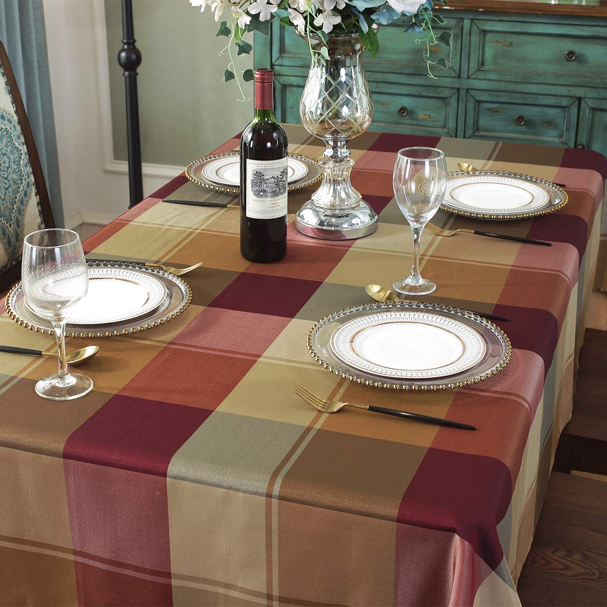 Sastybale Rectangle Tablecloth Checkered Style Polyester Table Cloth Spillproof Wrinkle Resistant Heavy Weight Table Cover For K