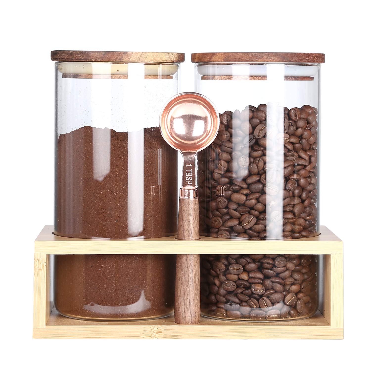 Kkc Home Accents Coffee Beans Storage Canisters With Airtight Lids,Glass Storage Jars For Grinder Coffee,Loose Tea,Matcha,Nuts