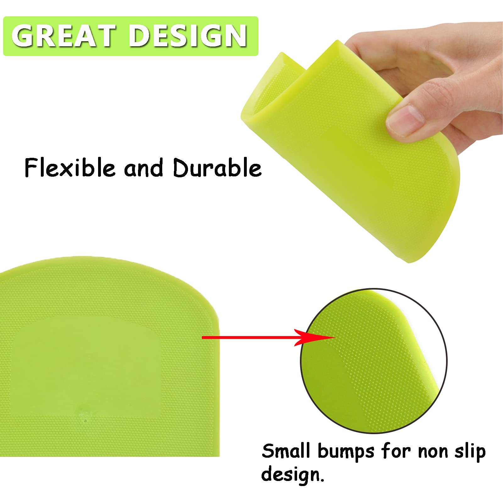 WAFJAMF Plastic Dough Scraper Set, 2 PCS Flexible Food-Grade Bench Scraper, White and Green, Model RD770